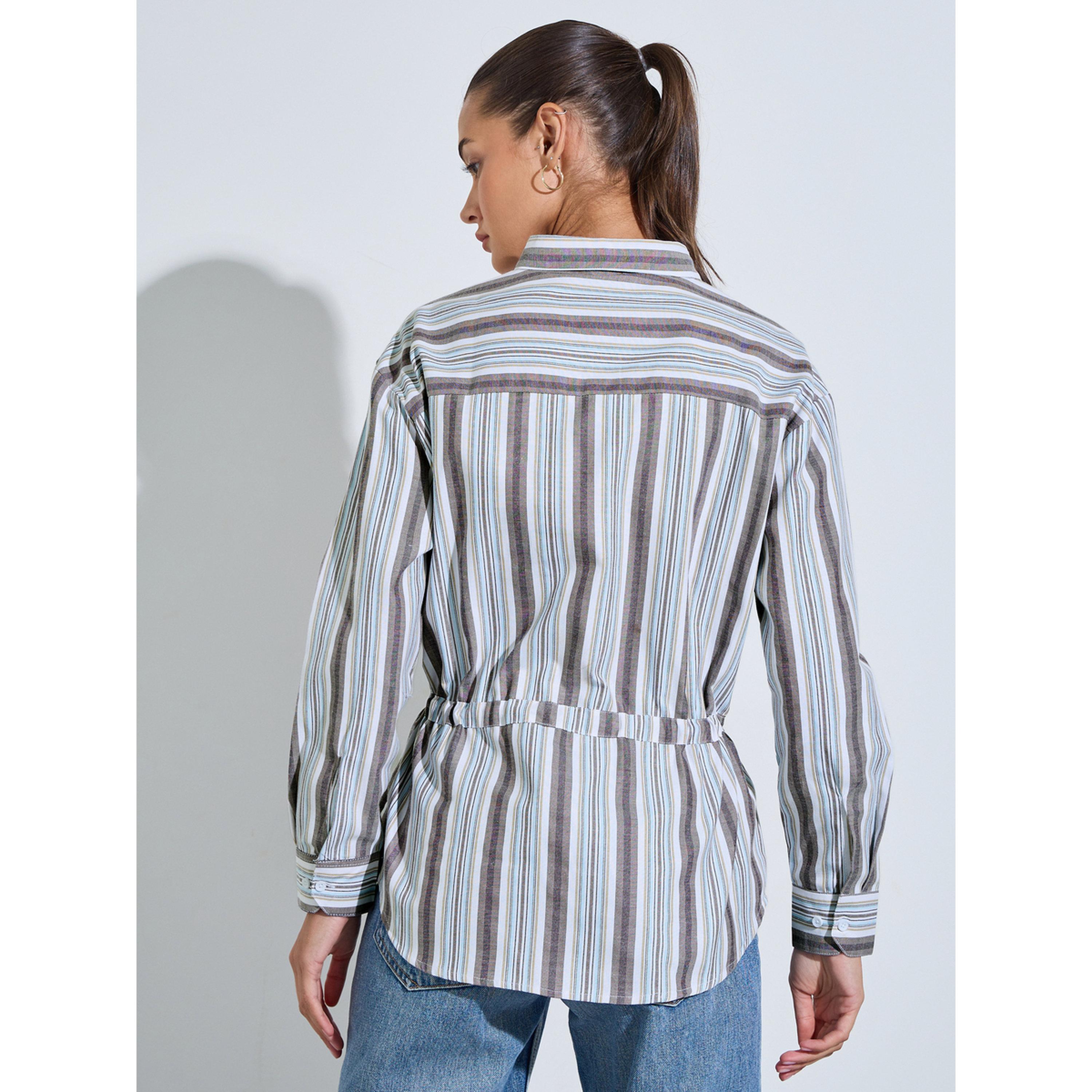 بلوزة واسعة مخططة برباط على الخصر باللون البيج-women-clothing-shirtsandblouses-shirts-image-4
