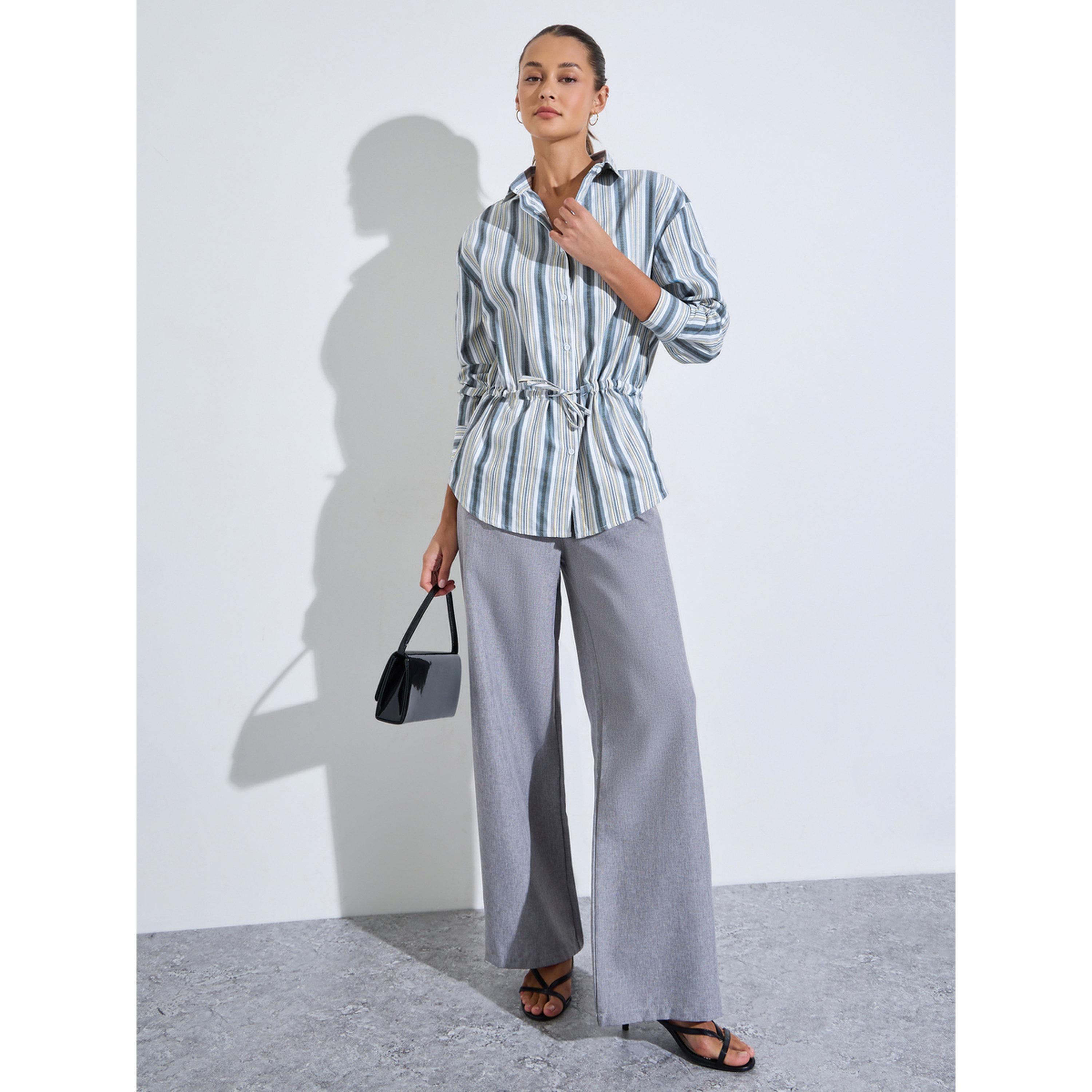 بلوزة واسعة مخططة برباط على الخصر باللون الأزرق-women-clothing-shirtsandblouses-shirts-image-2