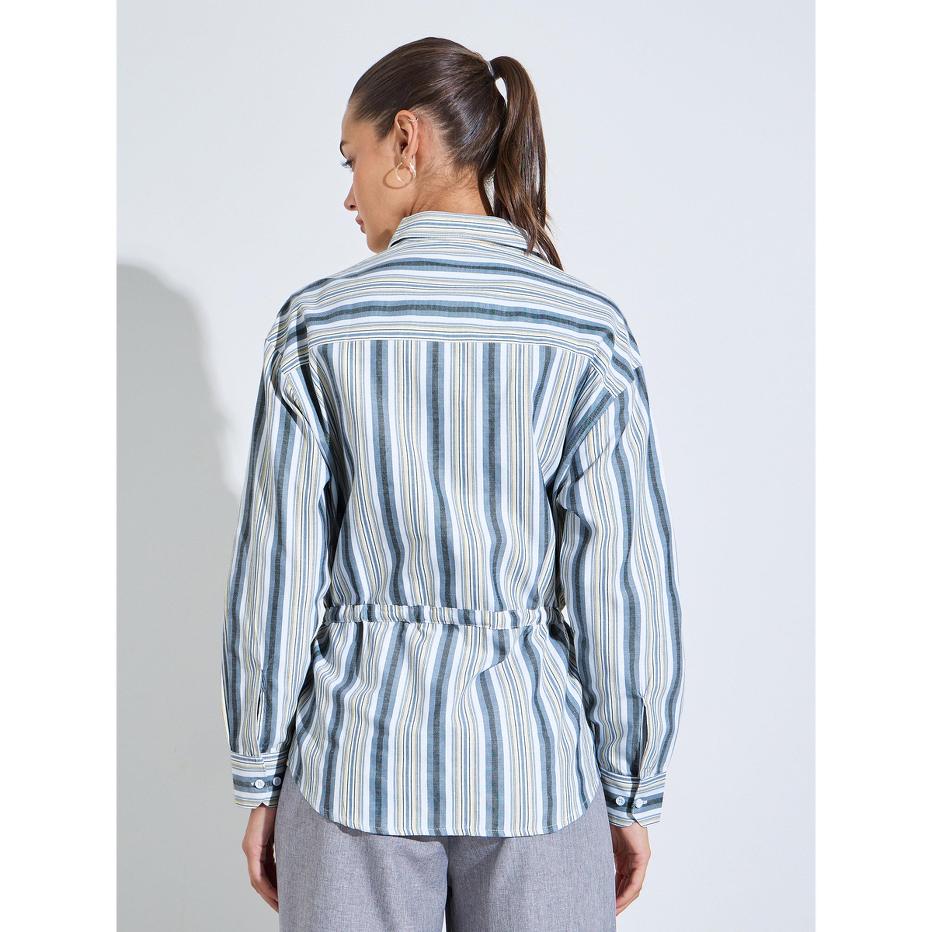 بلوزة واسعة مخططة برباط على الخصر باللون الأزرق-women-clothing-shirtsandblouses-shirts-image-4