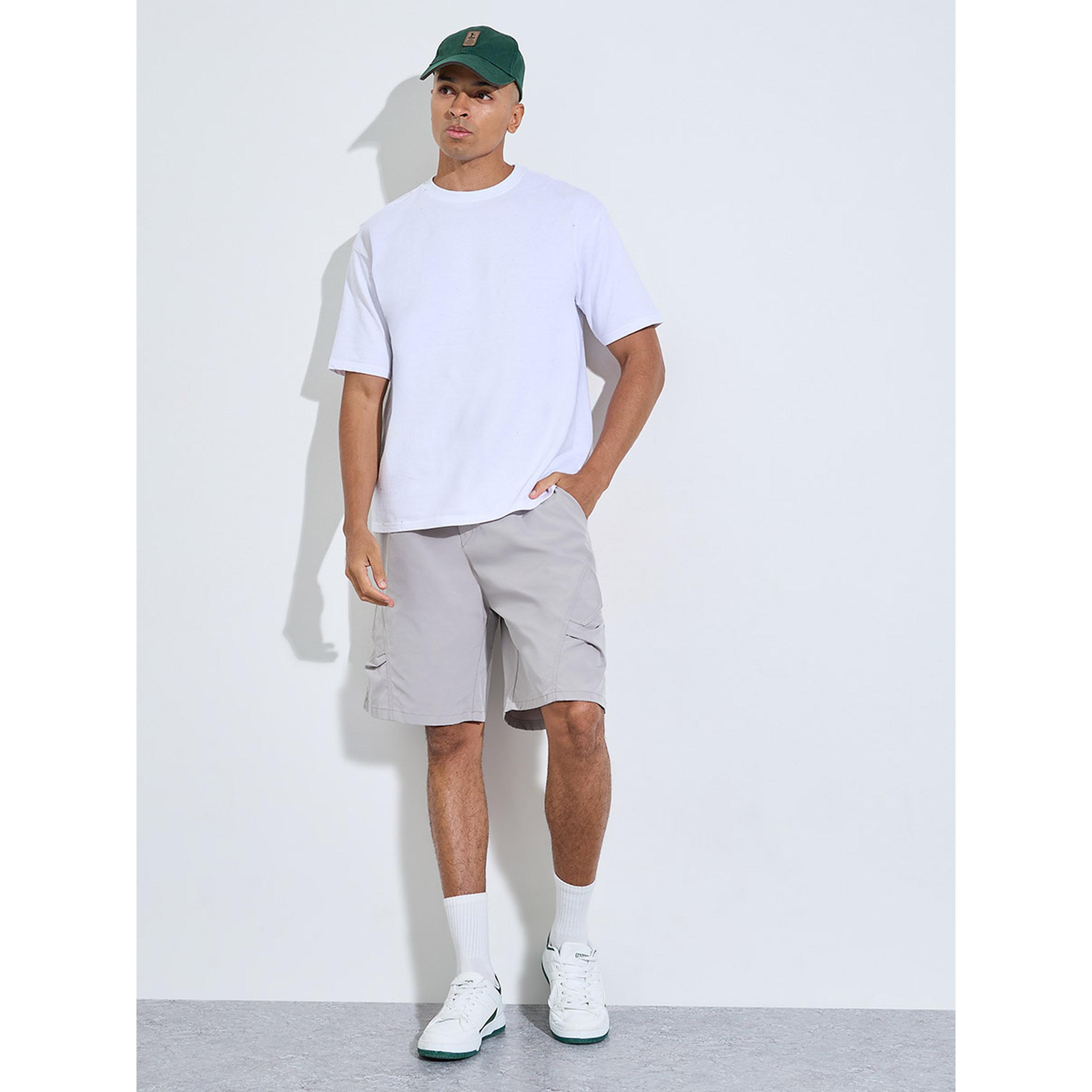 Styli Grey Solid Drawstring Cargo Shorts-men-clothing-shorts-image-2