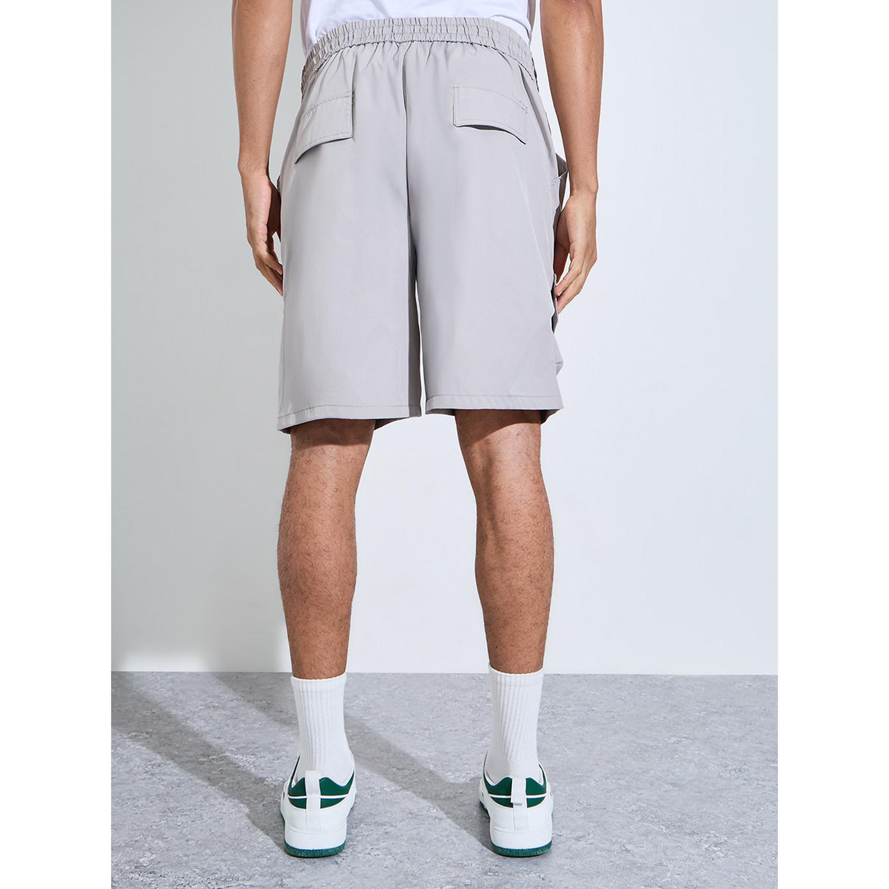 Styli Grey Solid Drawstring Cargo Shorts-men-clothing-shorts-image-4
