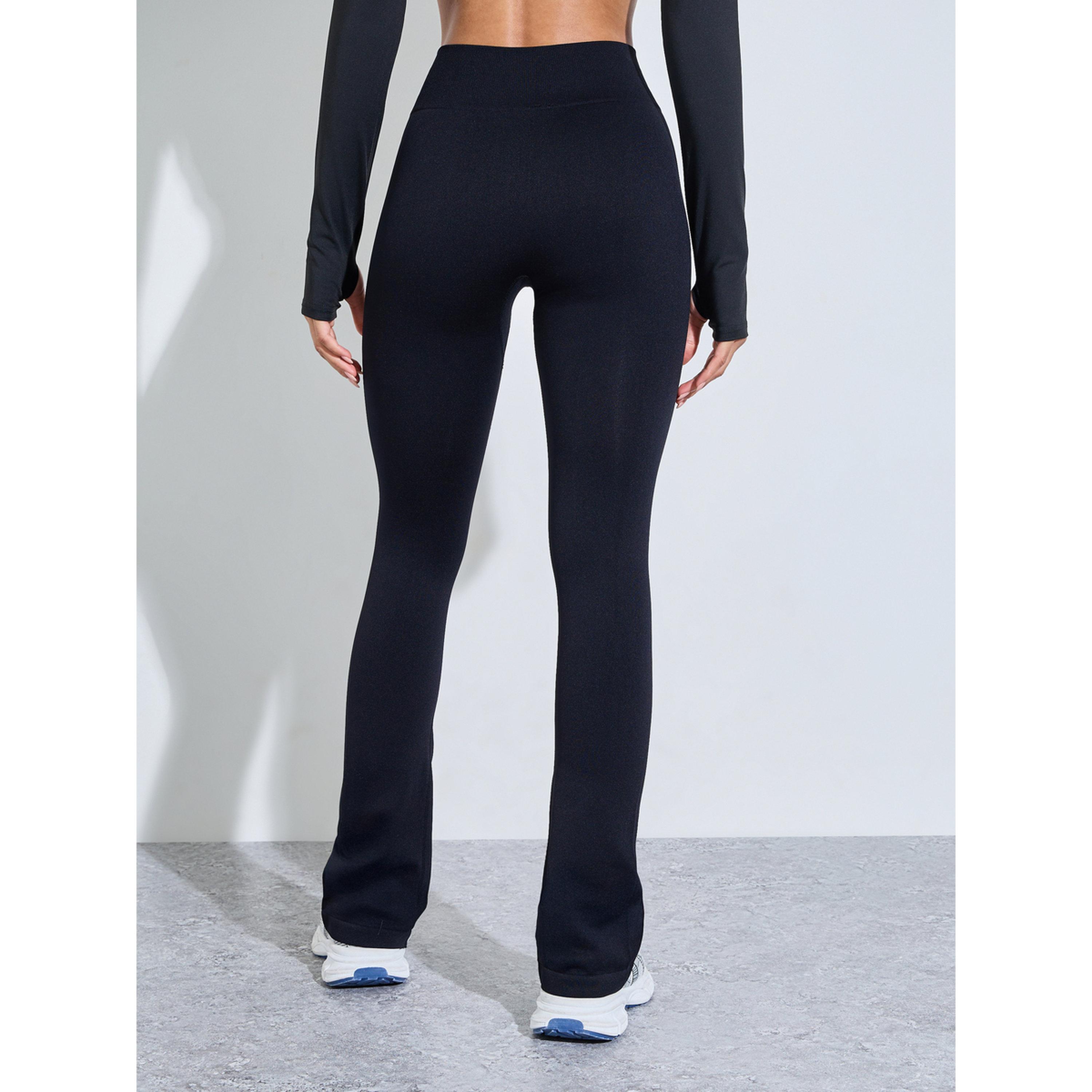 Styli Black Solid High-Waist Flare Active Pants-women-clothing-bottoms-joggers-image-4