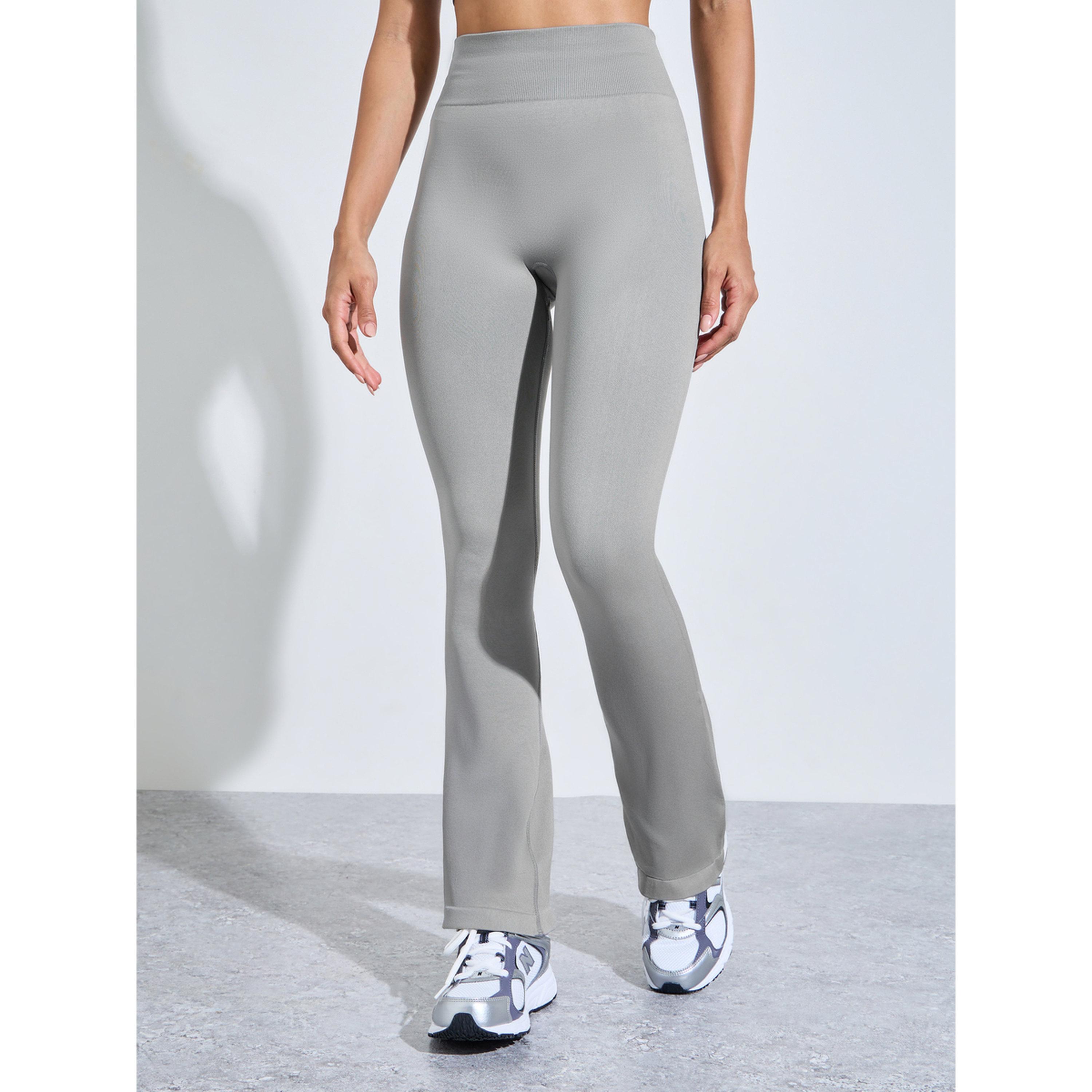 Styli Grey Solid High-Waist Flare Active Pants-women-clothing-bottoms-joggers-image-1