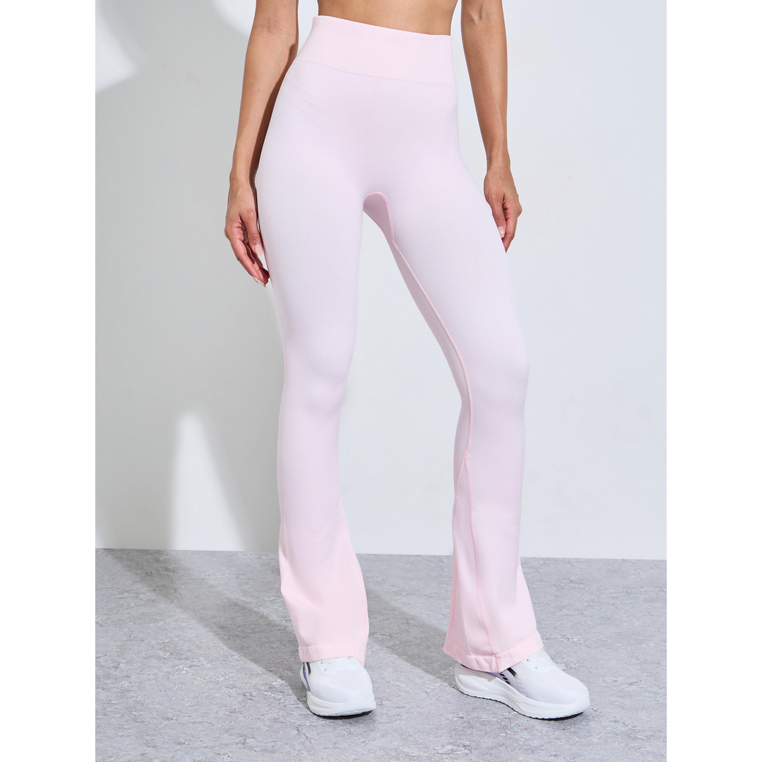 Styli Pink Solid High-Waist Flare Active Pants-women-clothing-bottoms-joggers-image-1