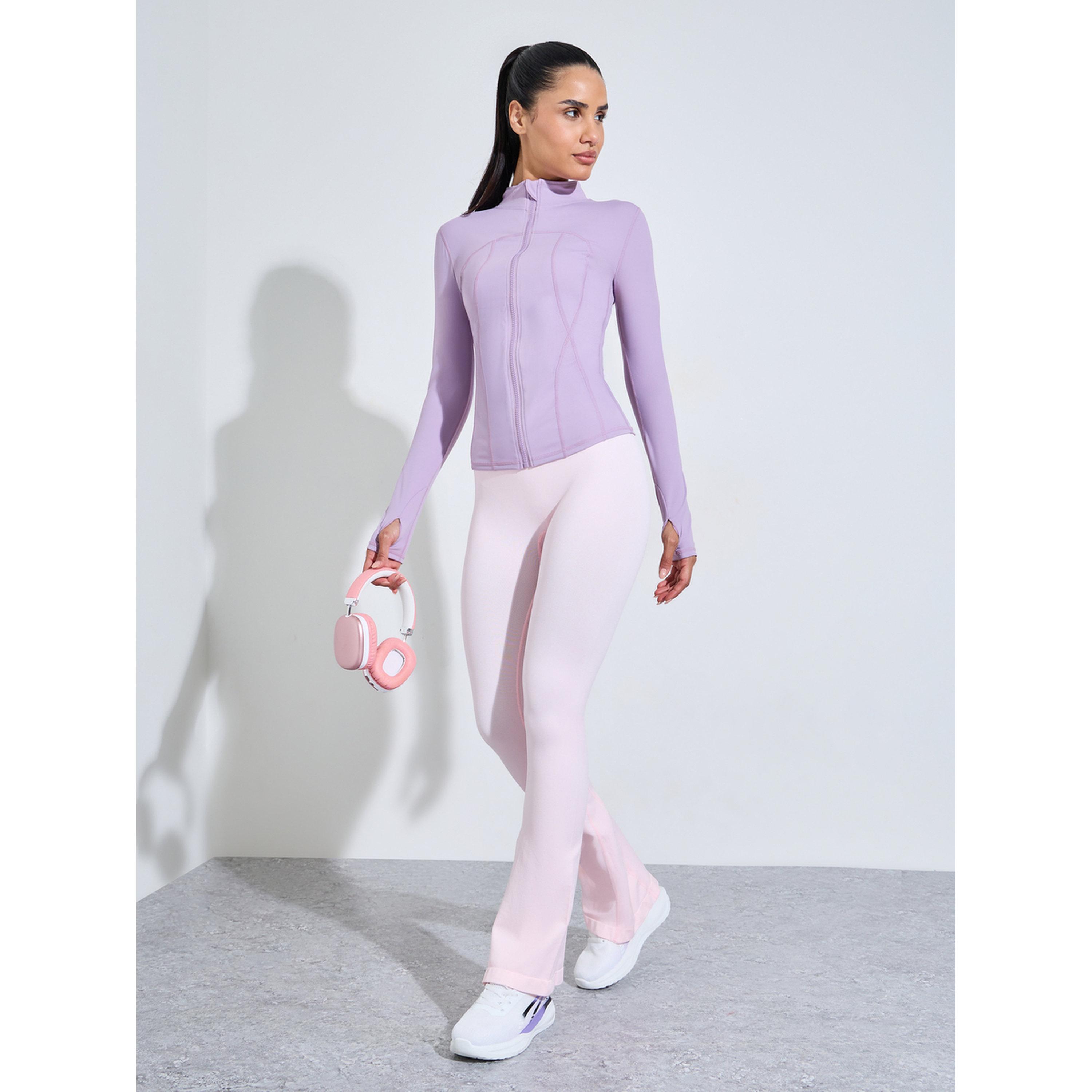 Styli Pink Solid High-Waist Flare Active Pants-women-clothing-bottoms-joggers-image-2