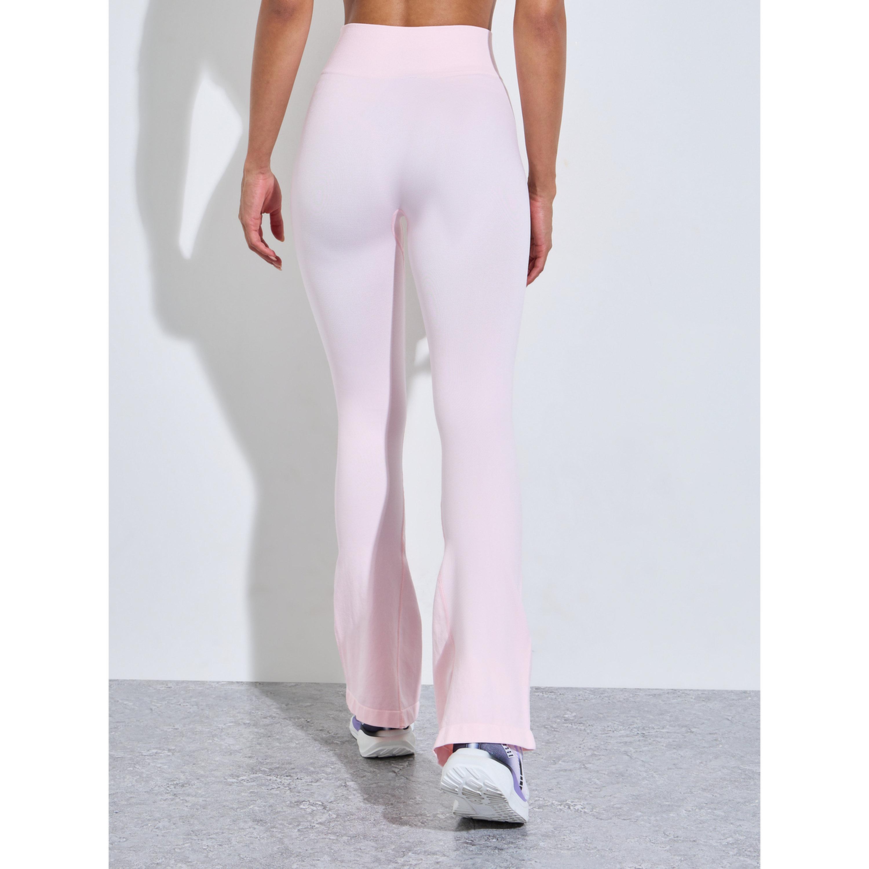 Styli Pink Solid High-Waist Flare Active Pants-women-clothing-bottoms-joggers-image-4