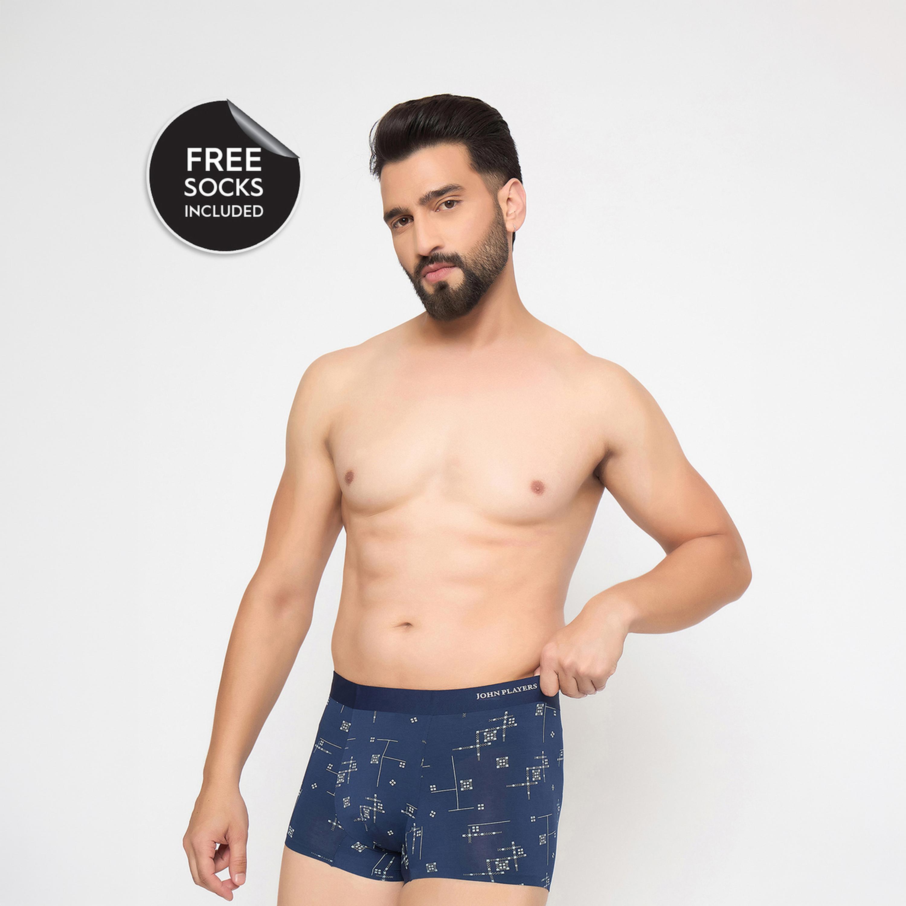 John Player X Styli Navy Blue Printed Modal Trunk Underwear-men-clothing-innerwear-underwear-image-1