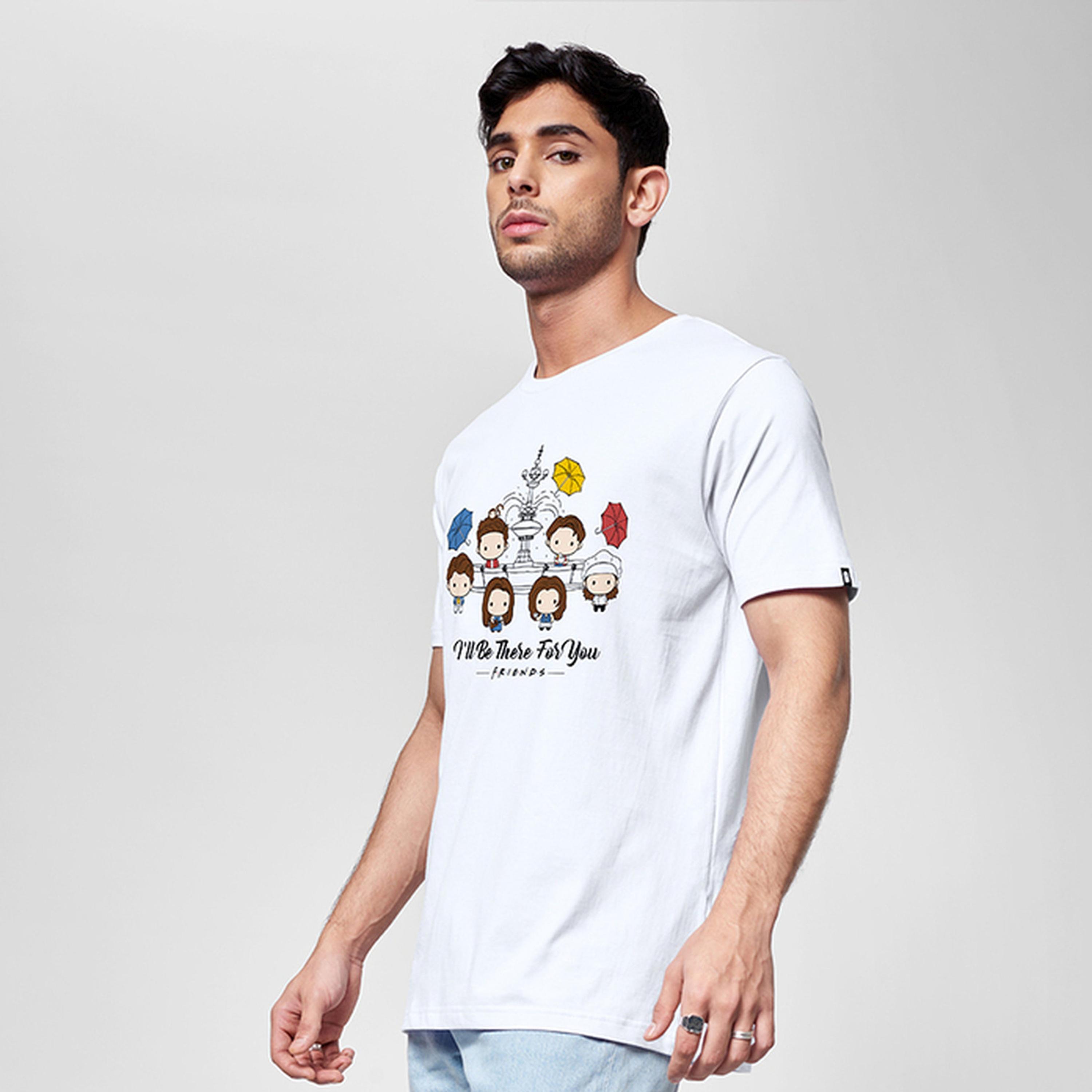 تيشيرت رجالي قطن أبيض بياقة دائرية وأكمام قصيرة وطبعة جرافيك فريندز-men-clothing-tshirtsandpolos-tshirts-image-1