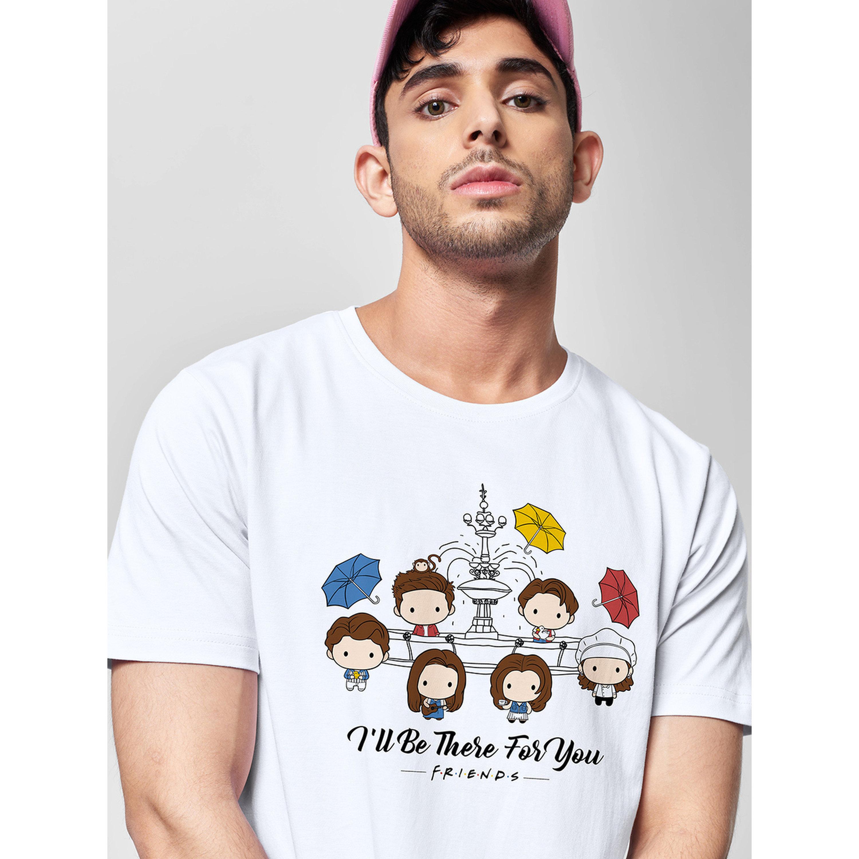 تيشيرت رجالي قطن أبيض بياقة دائرية وأكمام قصيرة وطبعة جرافيك فريندز-men-clothing-tshirtsandpolos-tshirts-image-3