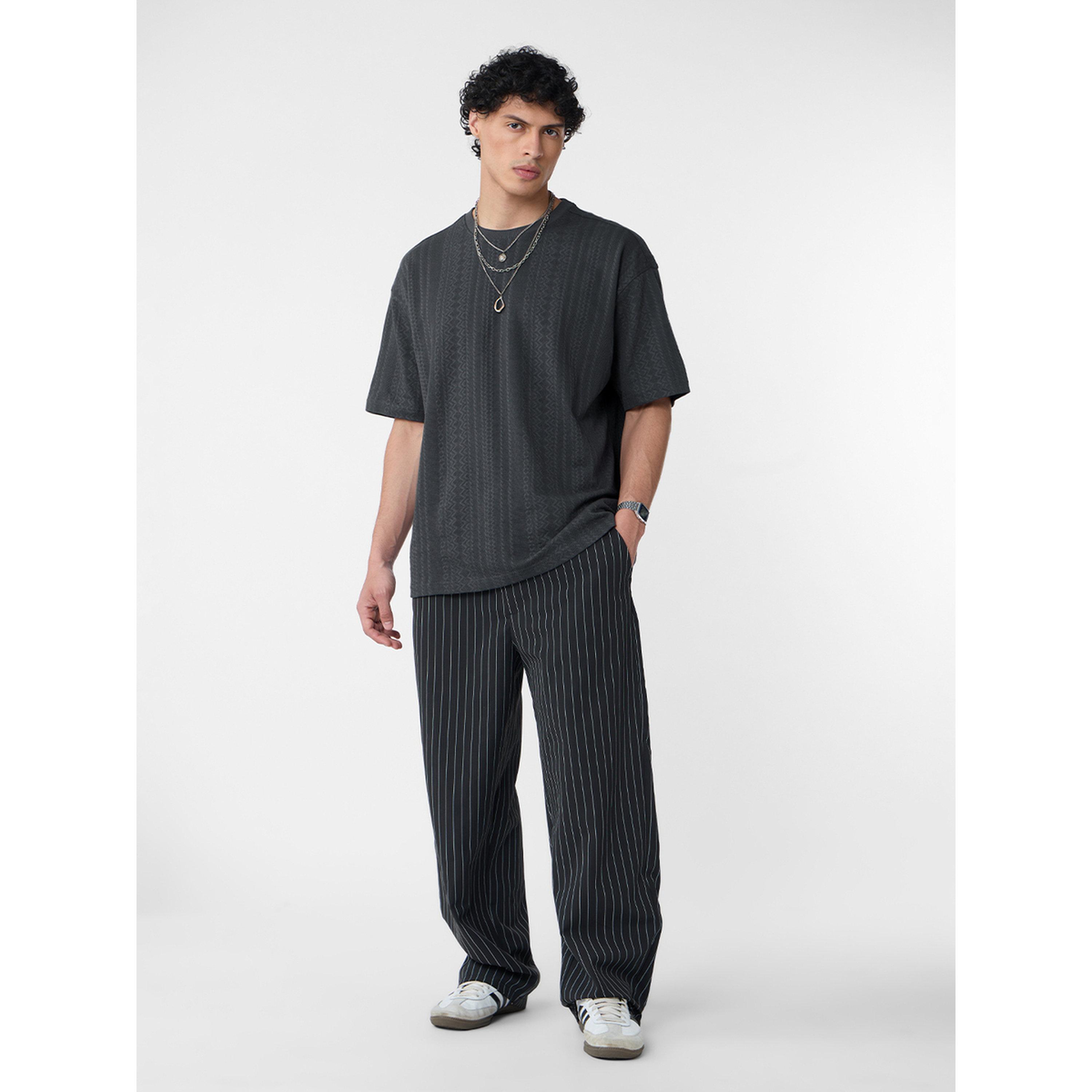 The Souled Store X Styli Men Charcoal Oversized Fit Textured Round Neck T-Shirt-men-clothing-tshirtsandpolos-tshirts-image-2