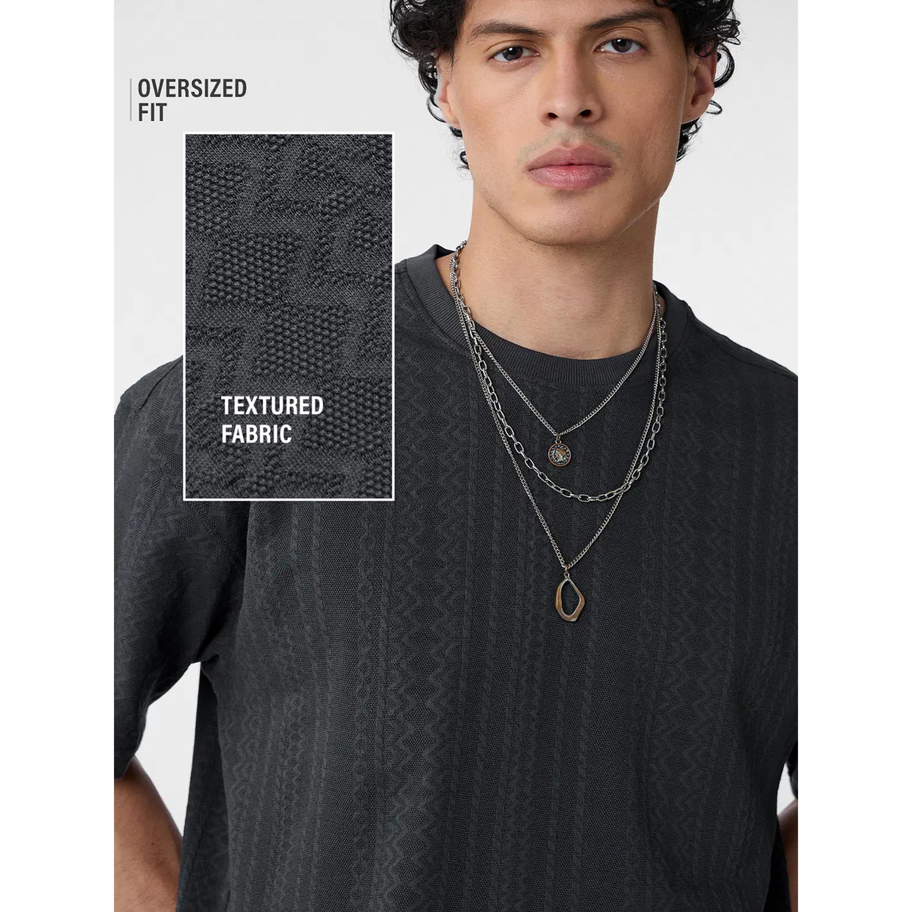 The Souled Store X Styli Men Charcoal Oversized Fit Textured Round Neck T-Shirt-men-clothing-tshirtsandpolos-tshirts-image-5