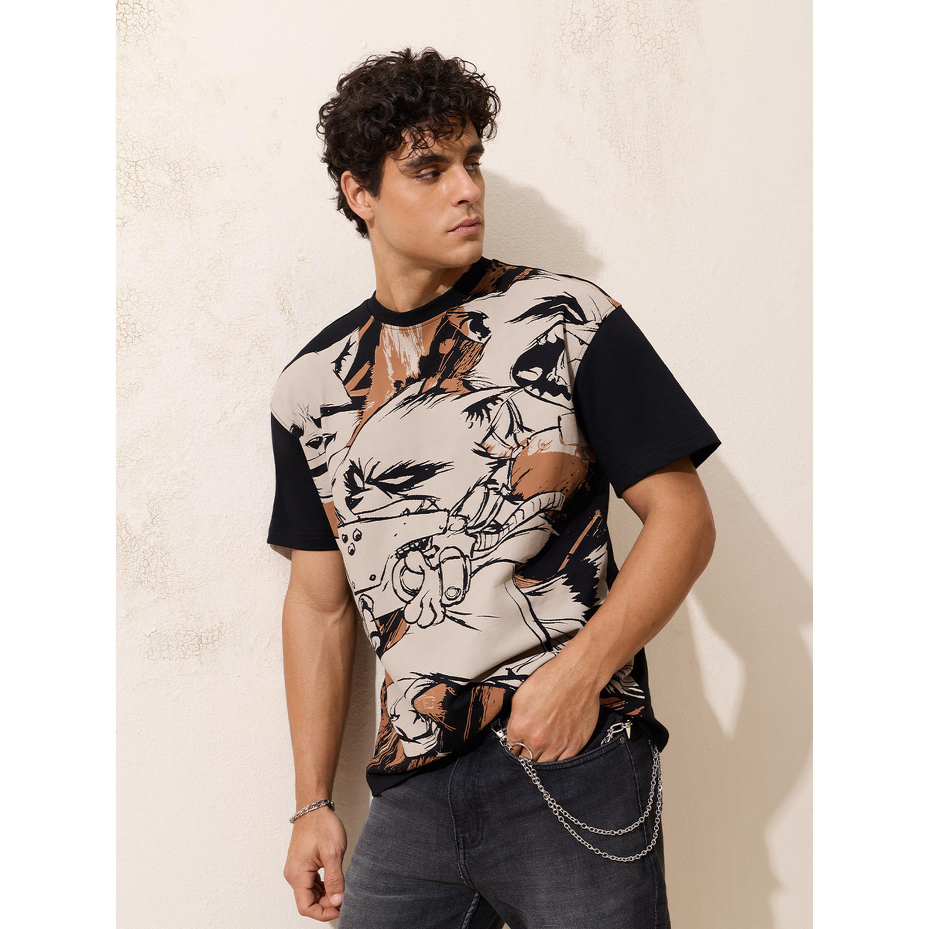 The Souled Store X Styli Mens Black Graphic Print Oversized T-Shirt - Short Sleeve Round Neck-men-clothing-tshirtsandpolos-tshirts-image-1