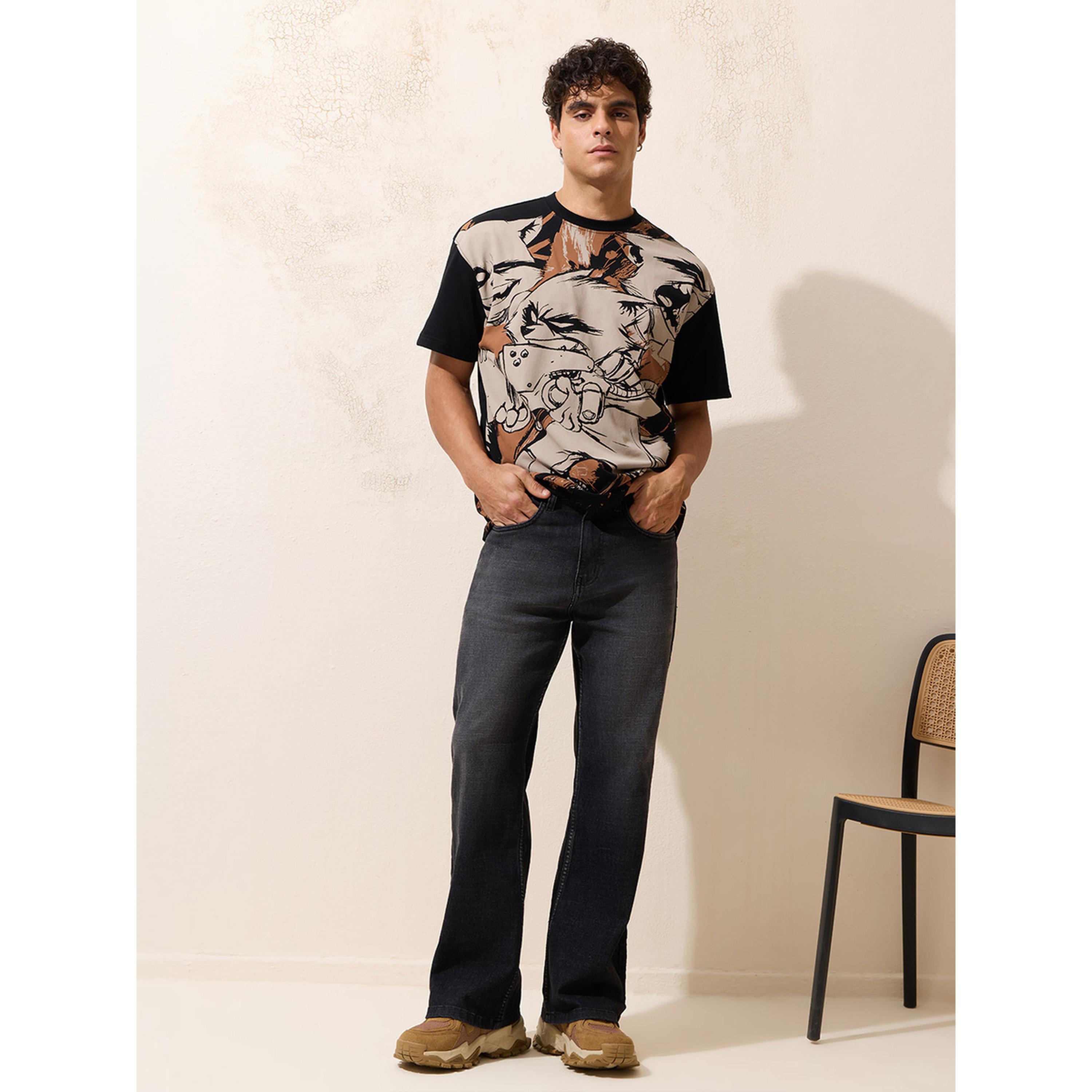 The Souled Store X Styli Mens Black Graphic Print Oversized T-Shirt - Short Sleeve Round Neck-men-clothing-tshirtsandpolos-tshirts-image-2