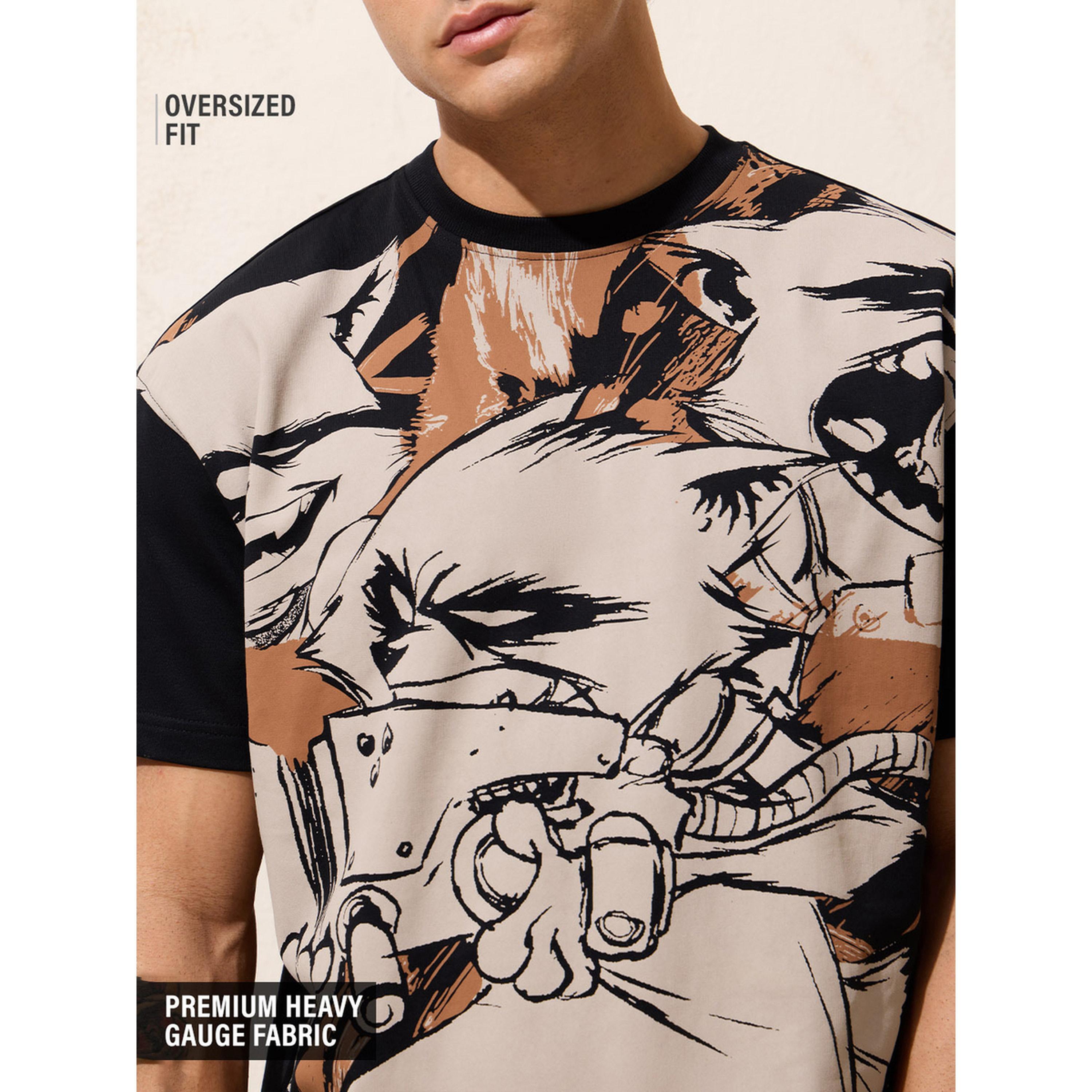 The Souled Store X Styli Mens Black Graphic Print Oversized T-Shirt - Short Sleeve Round Neck-men-clothing-tshirtsandpolos-tshirts-image-5