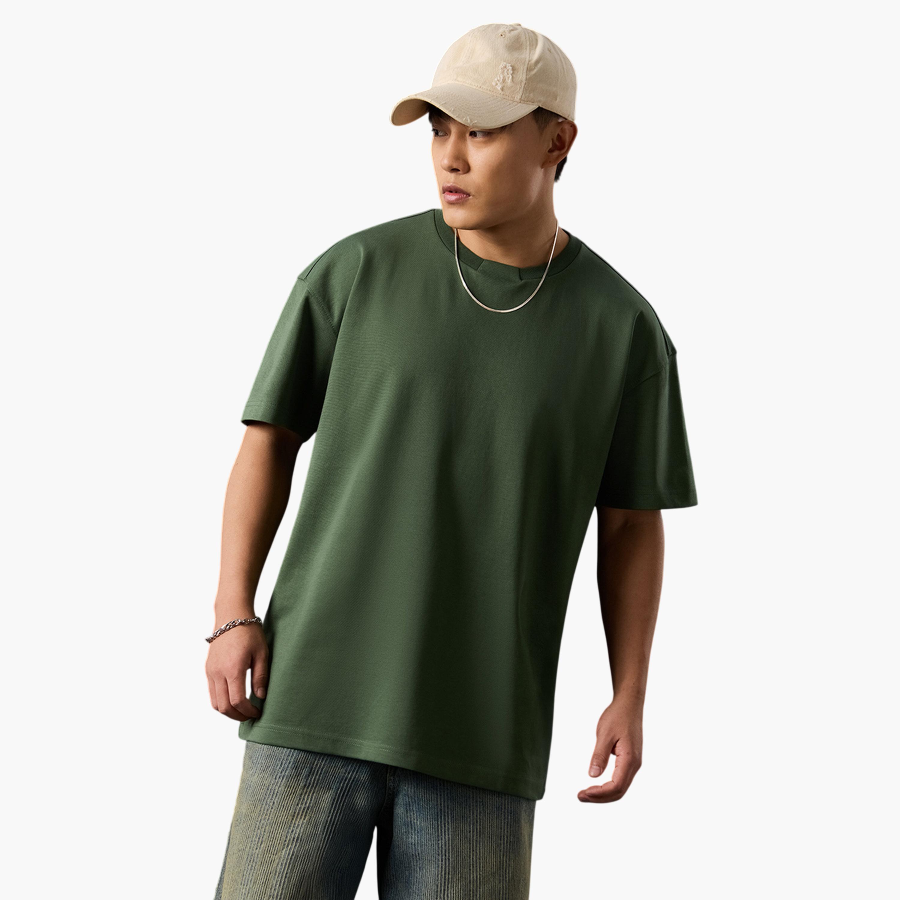 The Souled Store X Styli Men Olive Oversized Round Neck T-Shirt-men-clothing-tshirtsandpolos-tshirts-image-1