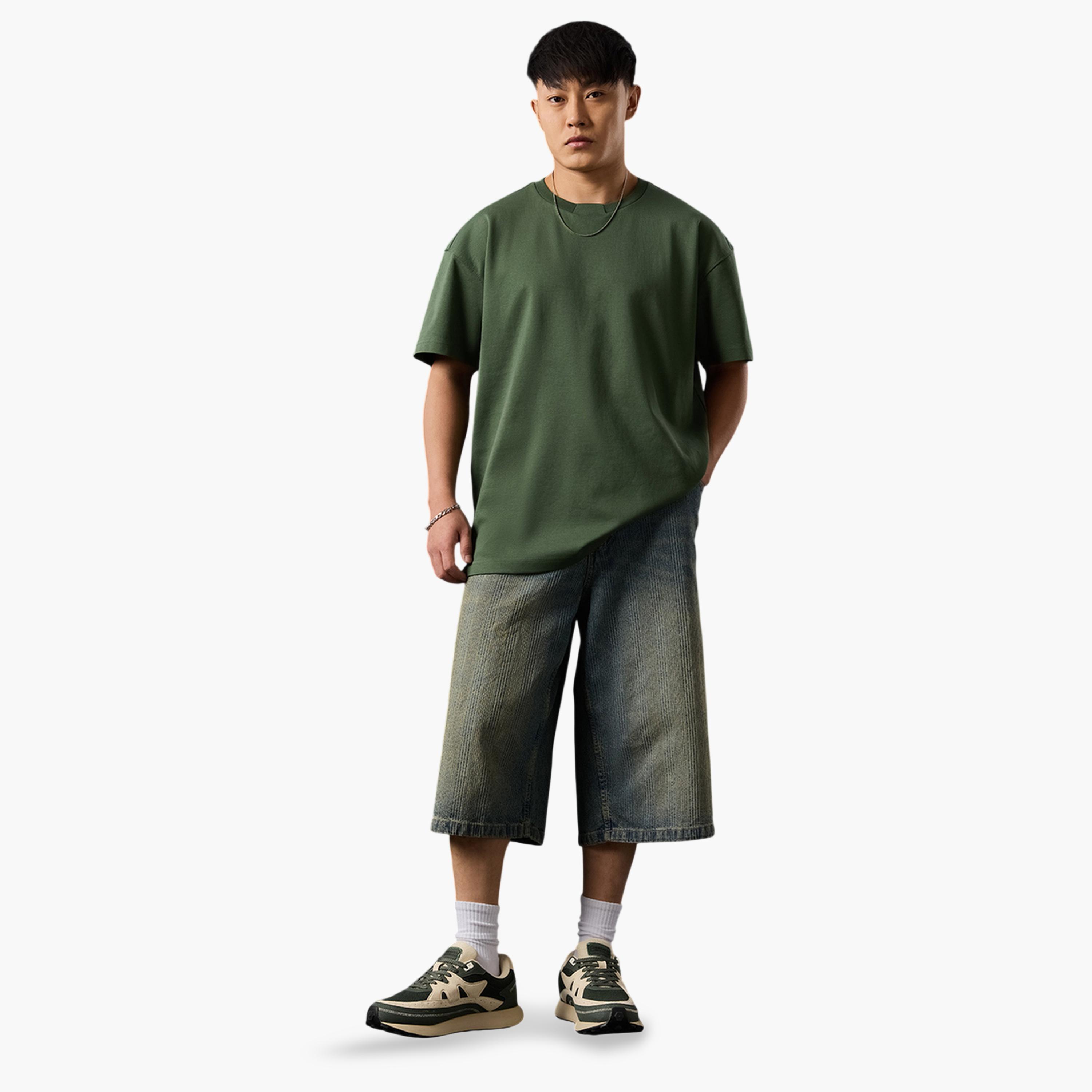The Souled Store X Styli Men Olive Oversized Round Neck T-Shirt-men-clothing-tshirtsandpolos-tshirts-image-2