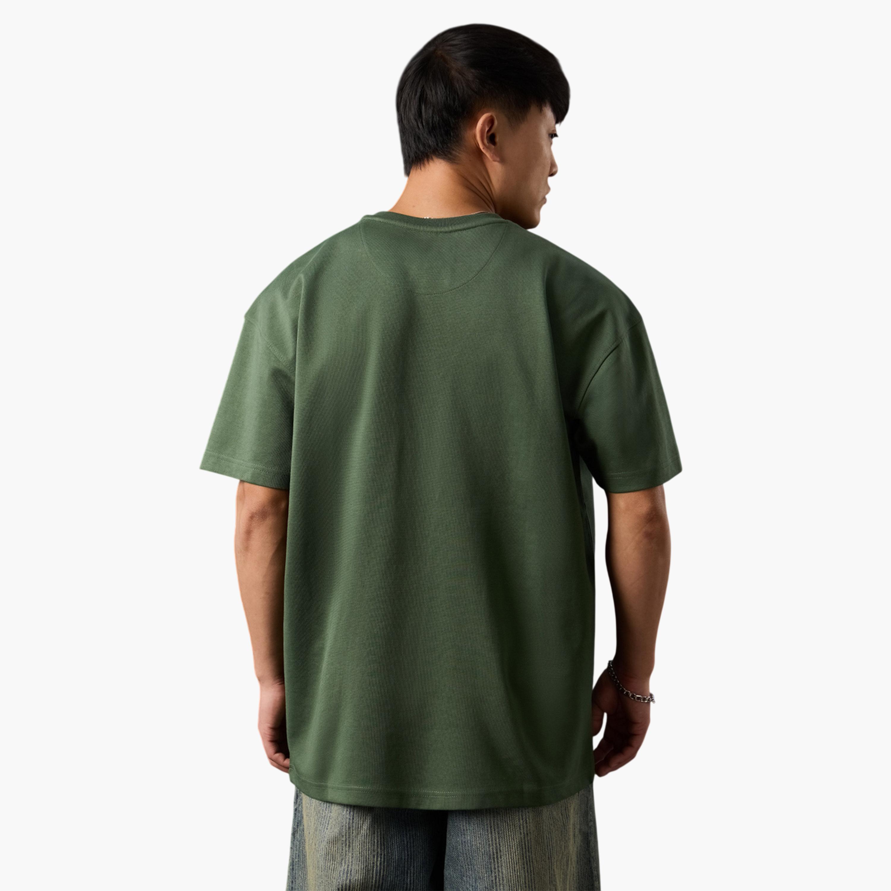 The Souled Store X Styli Men Olive Oversized Round Neck T-Shirt-men-clothing-tshirtsandpolos-tshirts-image-3