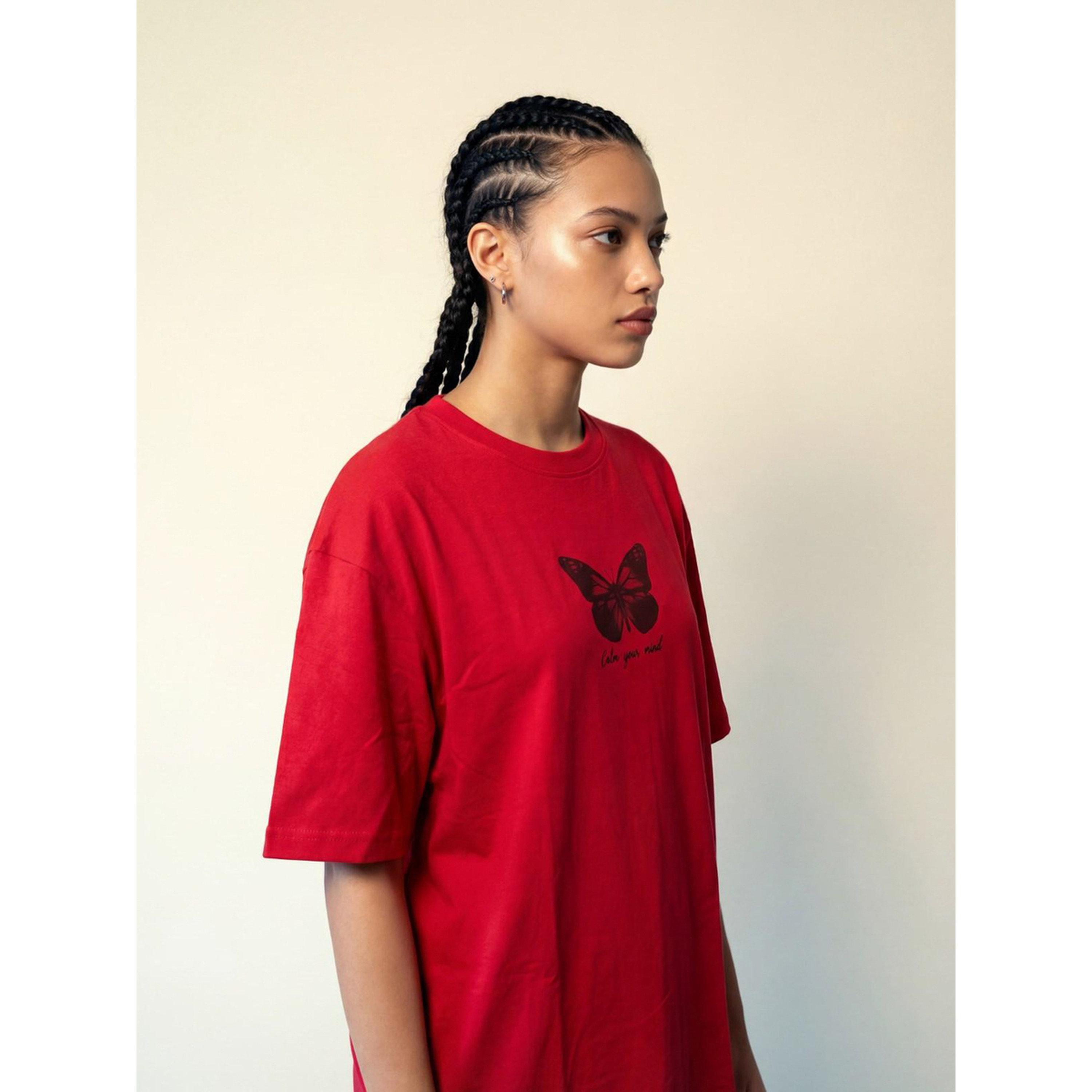 REPRISE X Styli Red Butterfly Print Round neck Oversized T-Shirt-women-clothing-tshirts-image-3