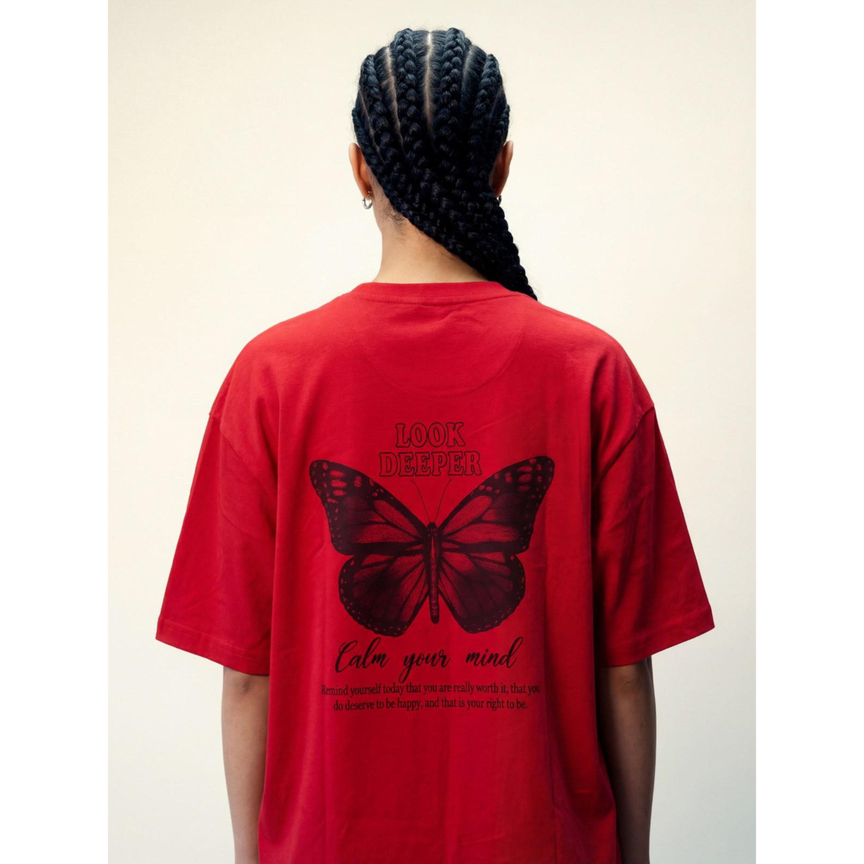 REPRISE X Styli Red Butterfly Print Round neck Oversized T-Shirt-women-clothing-tshirts-image-4