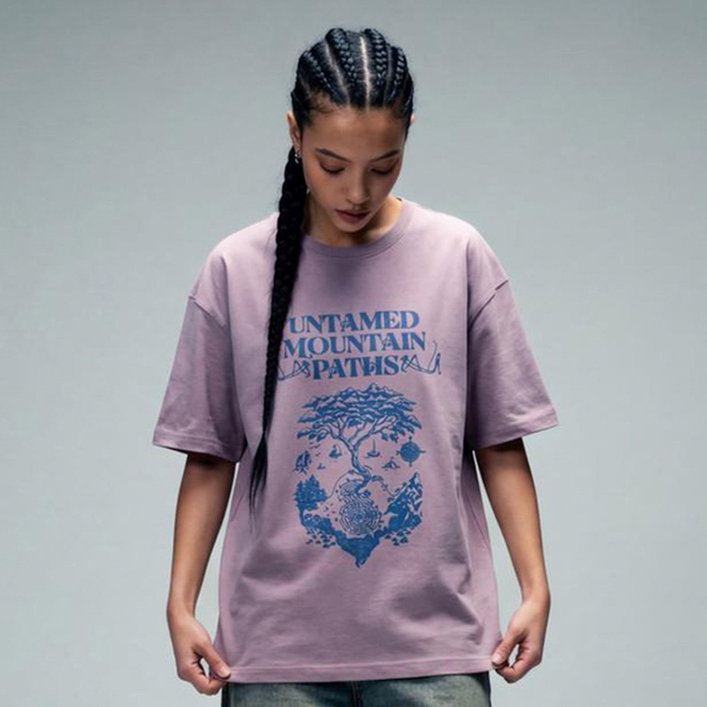 تيشيرت واسع بأكمام قصيرة وطبعة رسومات باللون البنفسجي-women-clothing-tshirts-image-1