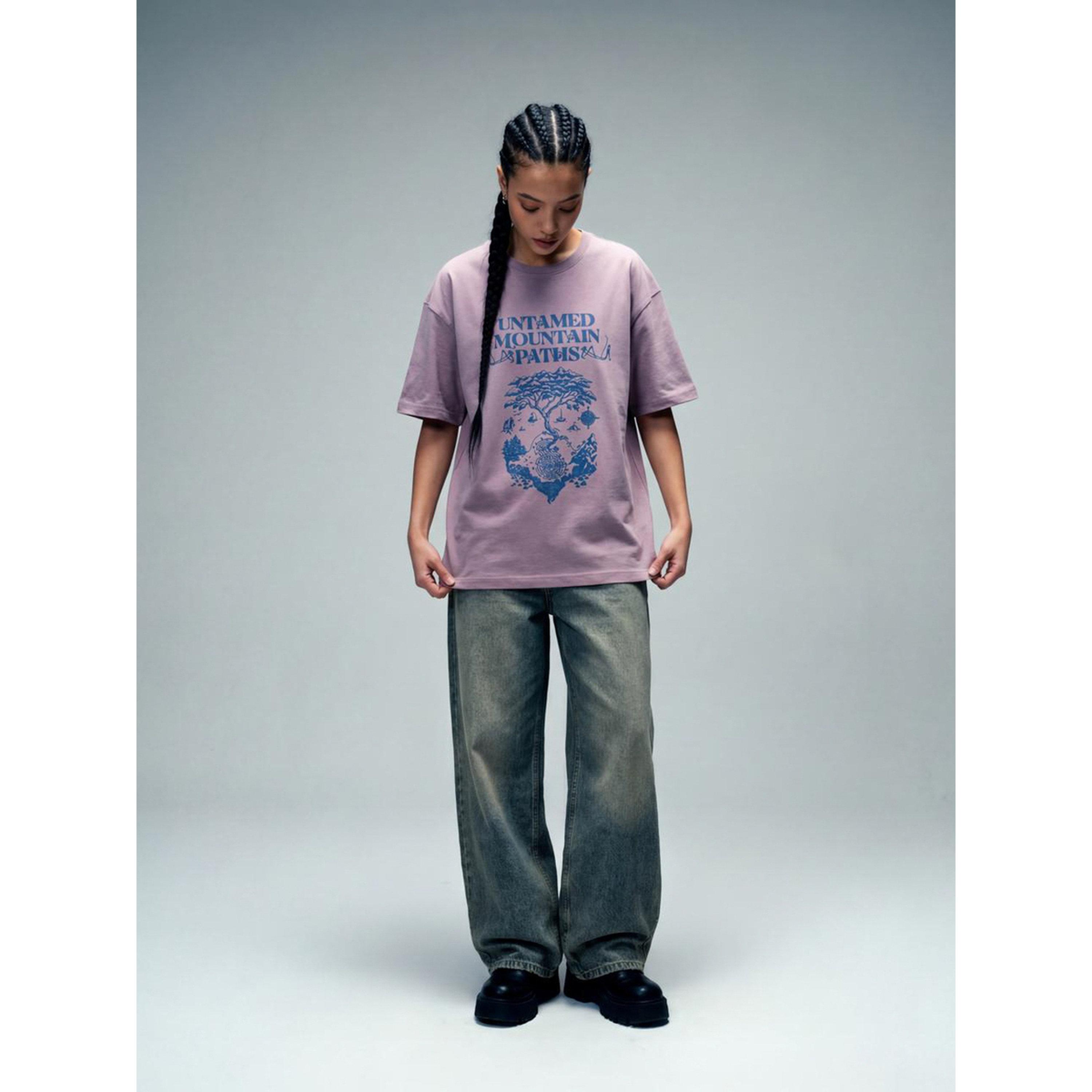 تيشيرت واسع بأكمام قصيرة وطبعة رسومات باللون البنفسجي-women-clothing-tshirts-image-2