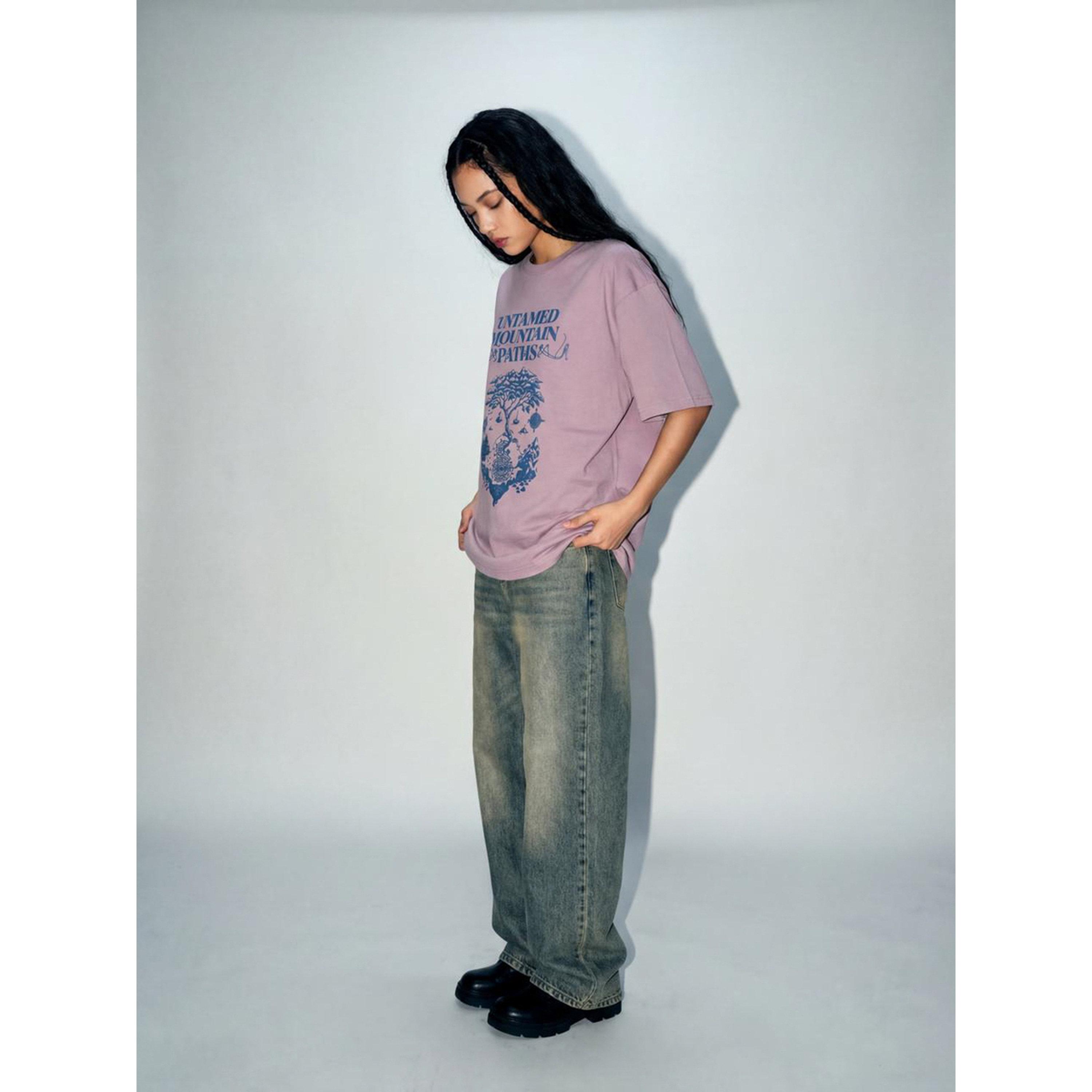 تيشيرت واسع بأكمام قصيرة وطبعة رسومات باللون البنفسجي-women-clothing-tshirts-image-3