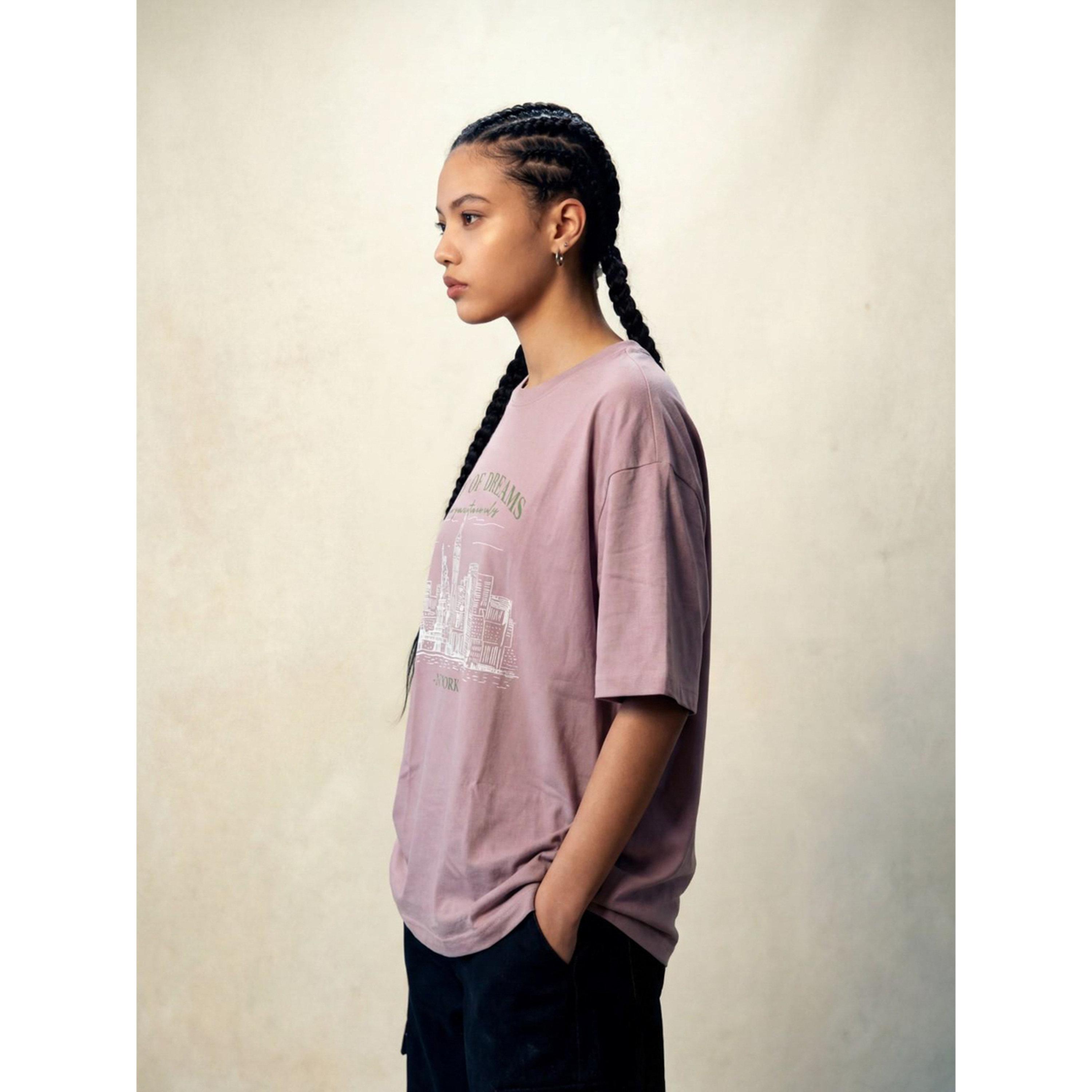 تيشيرت بأكمام قصيرة وياقة دائرية وطبعة رسومات باللون البنفسجي-women-clothing-tshirts-image-3