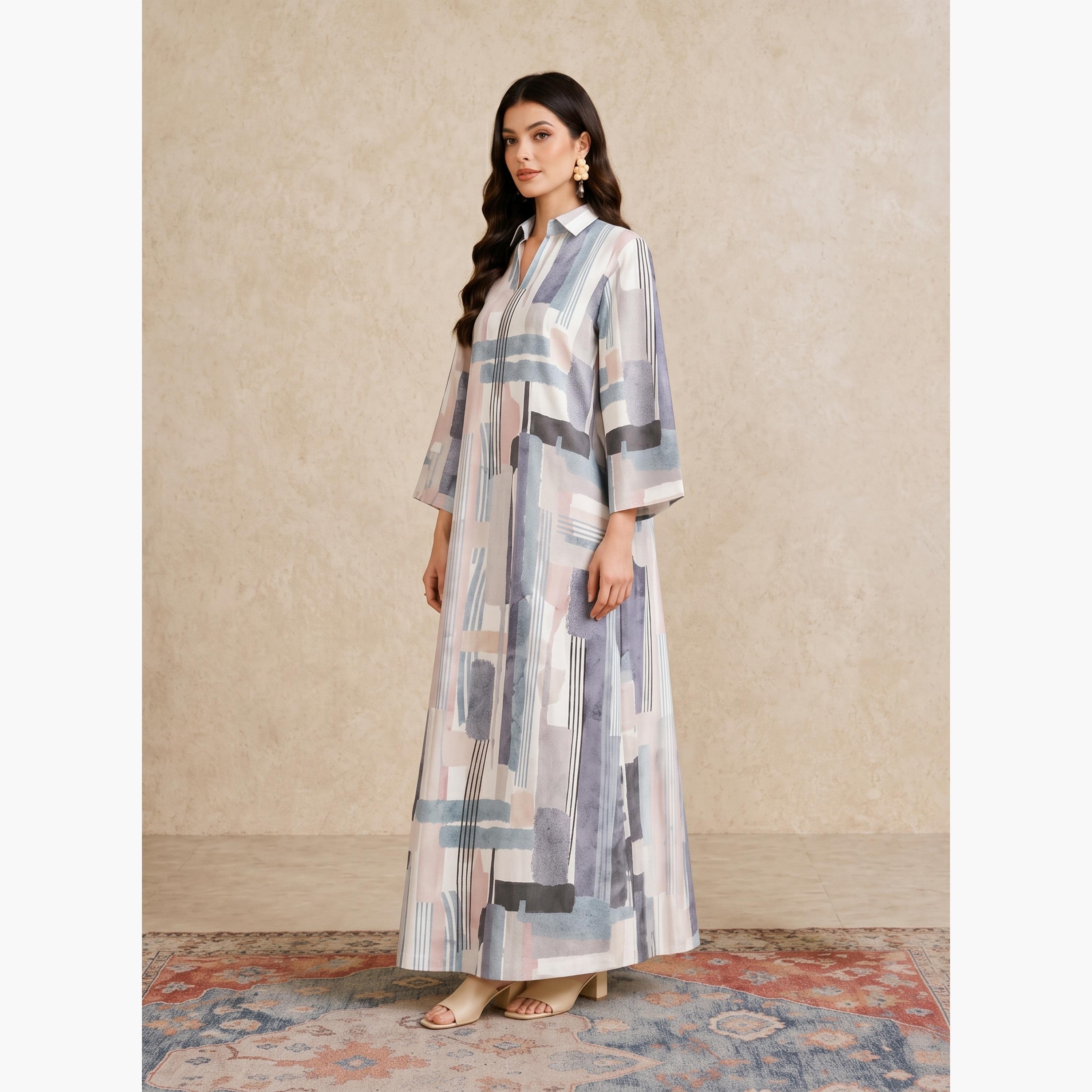 Take Two Multi Printed Open Collar Jalabiya-women-arabicclothing-jalabiyas-image-2