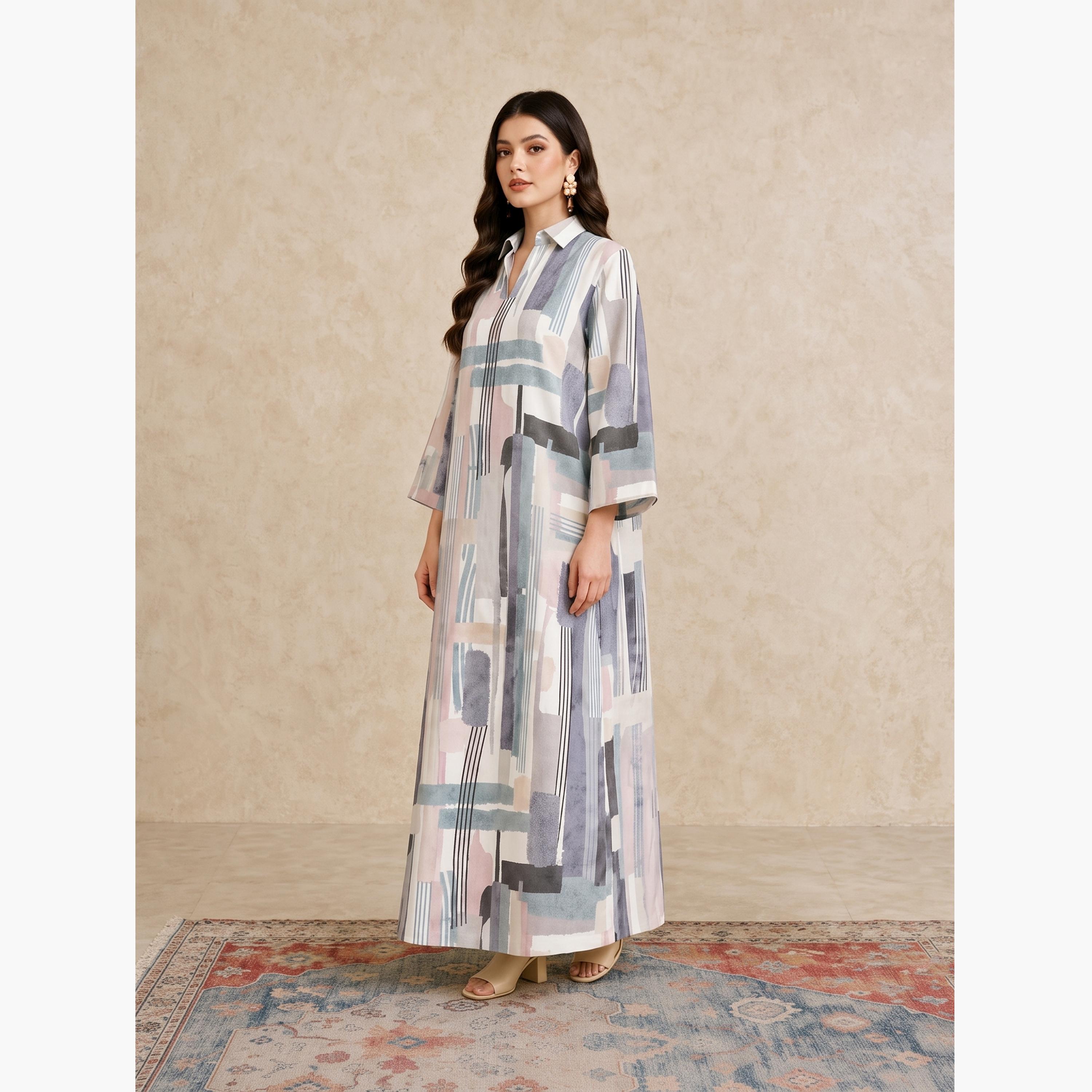 Take Two Multi Printed Open Collar Jalabiya-women-arabicclothing-jalabiyas-image-5