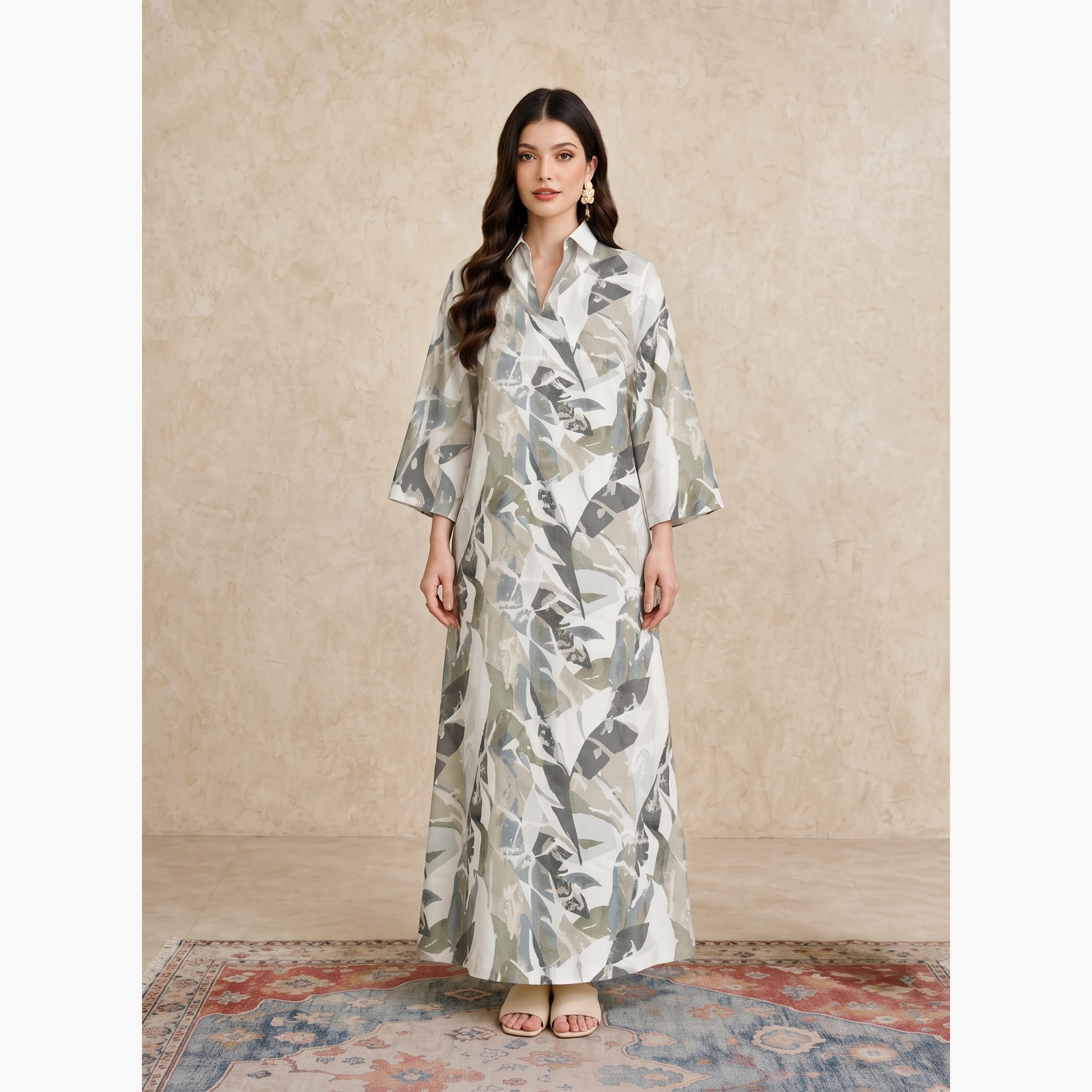 Take Two Multi Printed Open Collar Jalabiya-women-arabicclothing-jalabiyas-image-1