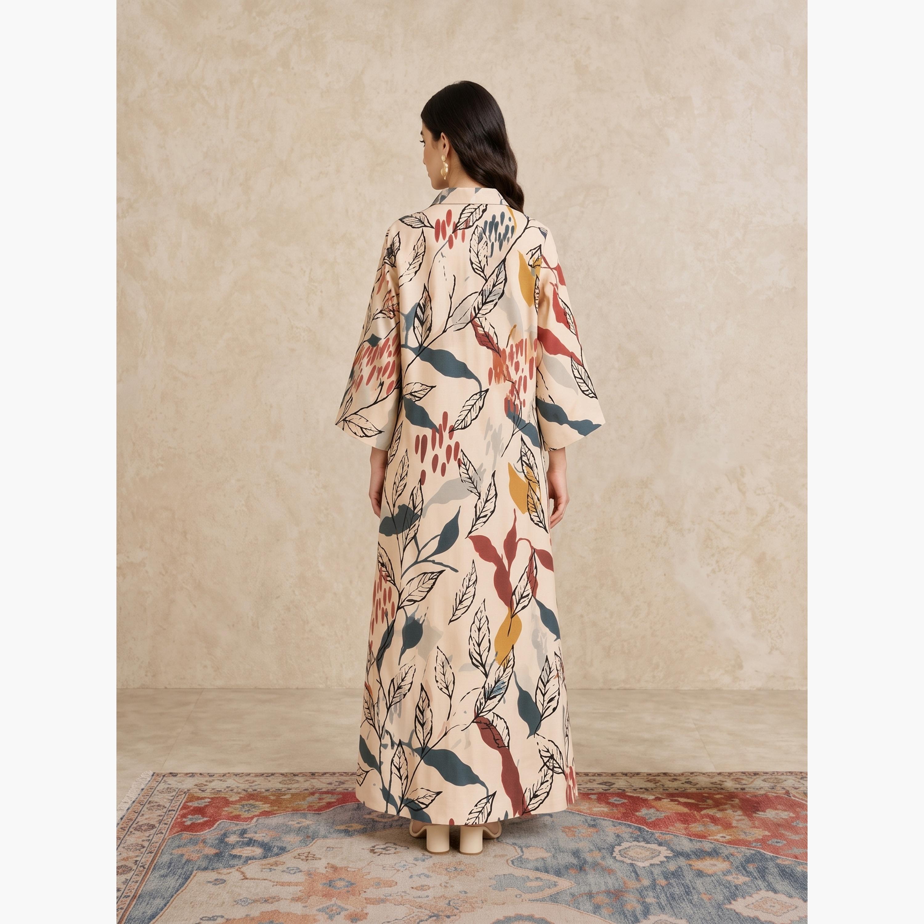 جلابية بياقة مفتوحة وطبعات أوراق الشجر متعددة الألوان-women-arabicclothing-jalabiyas-image-6