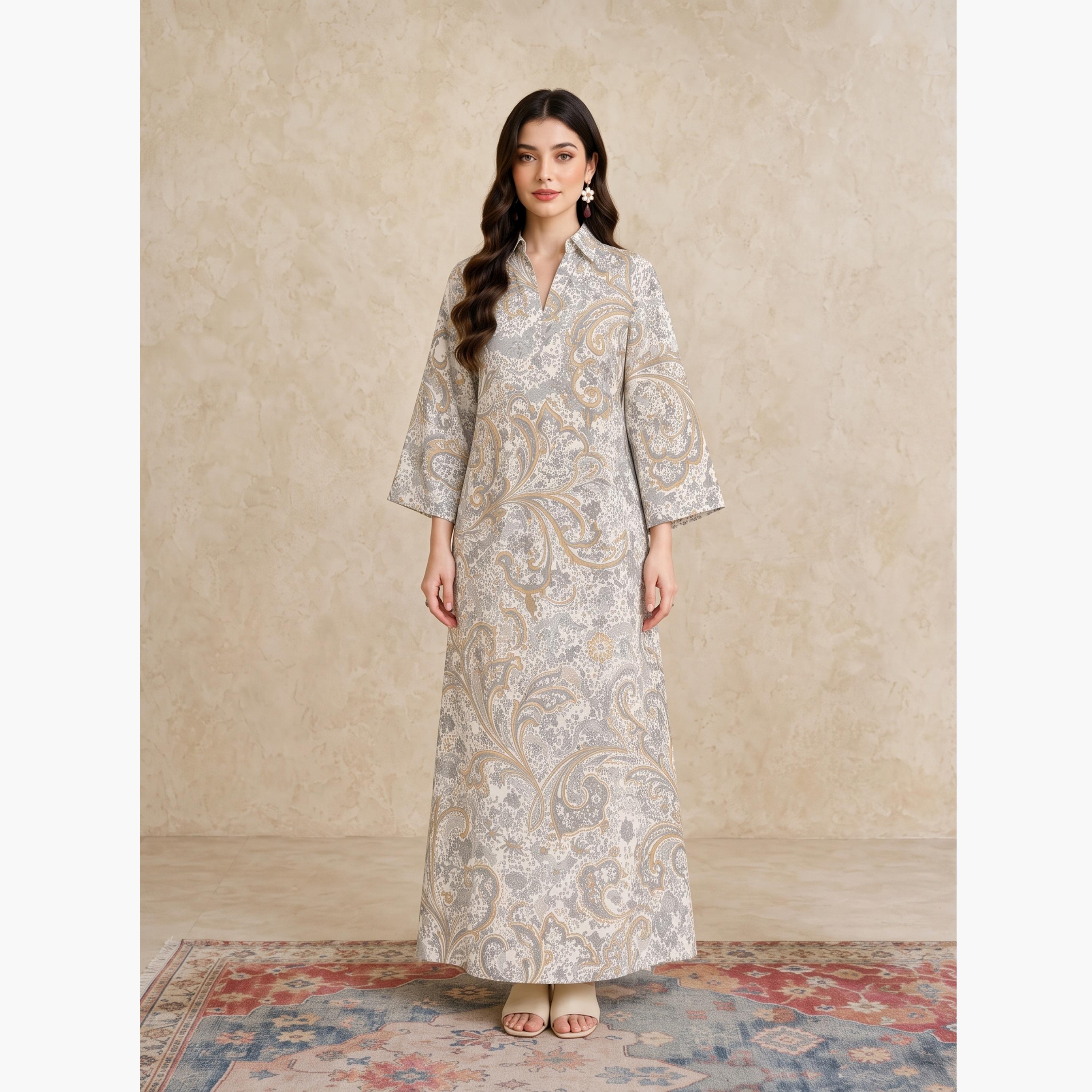 Take Two Multi All Over Print Open Collar Jalabiya-women-arabicclothing-jalabiyas-image-1