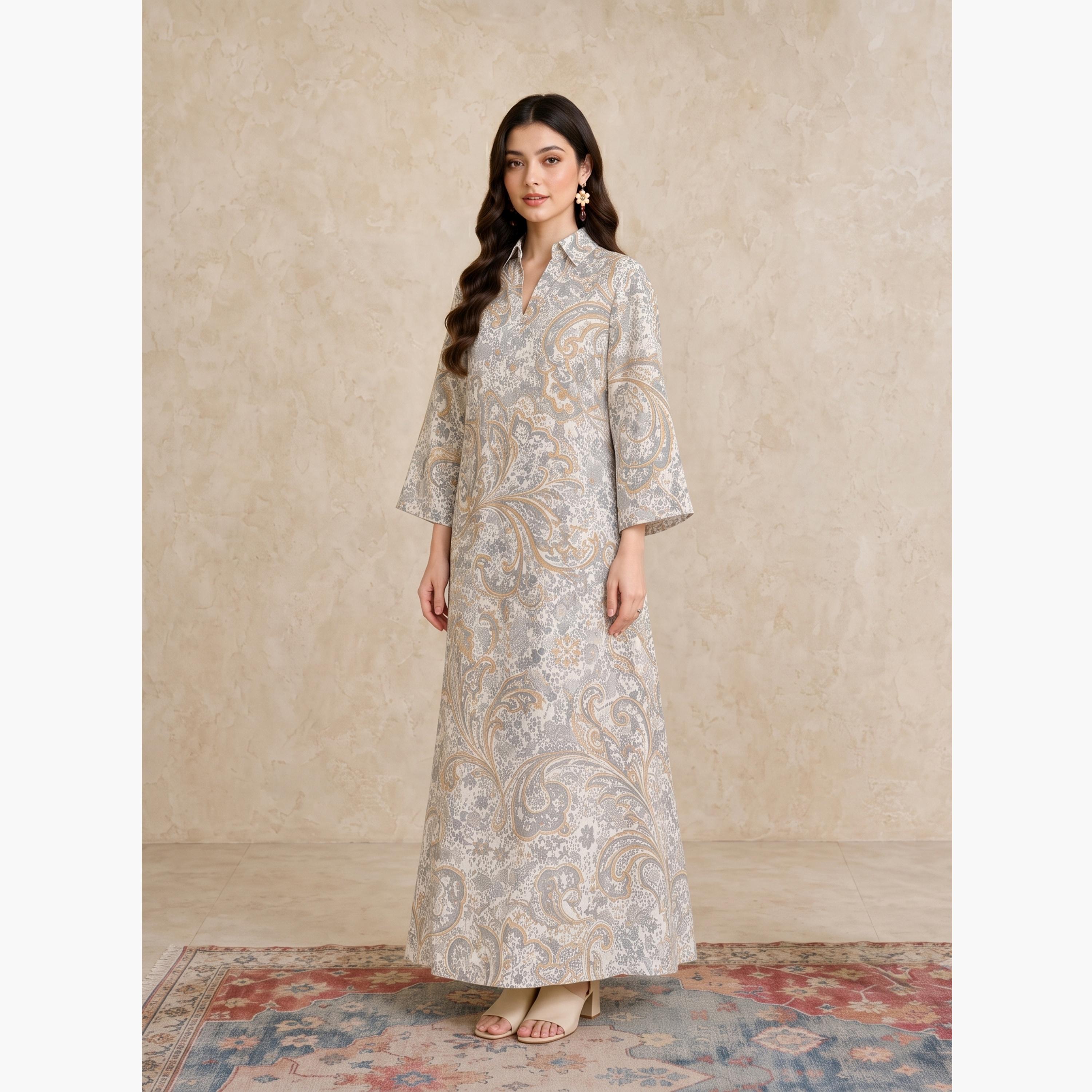 Take Two Multi All Over Print Open Collar Jalabiya-women-arabicclothing-jalabiyas-image-3