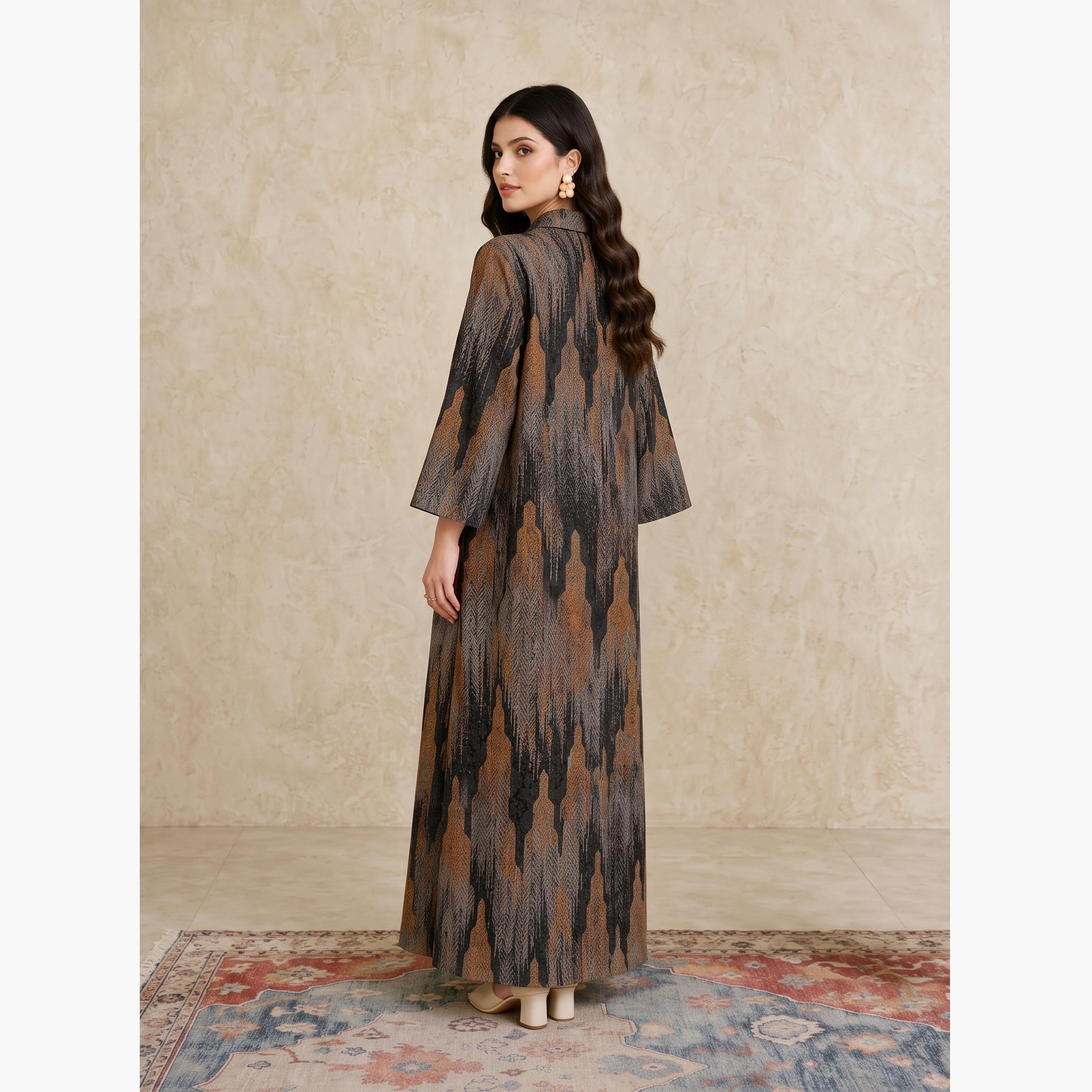Take Two Copper All Over Print Open Collar Jalabiya-women-arabicclothing-jalabiyas-image-4