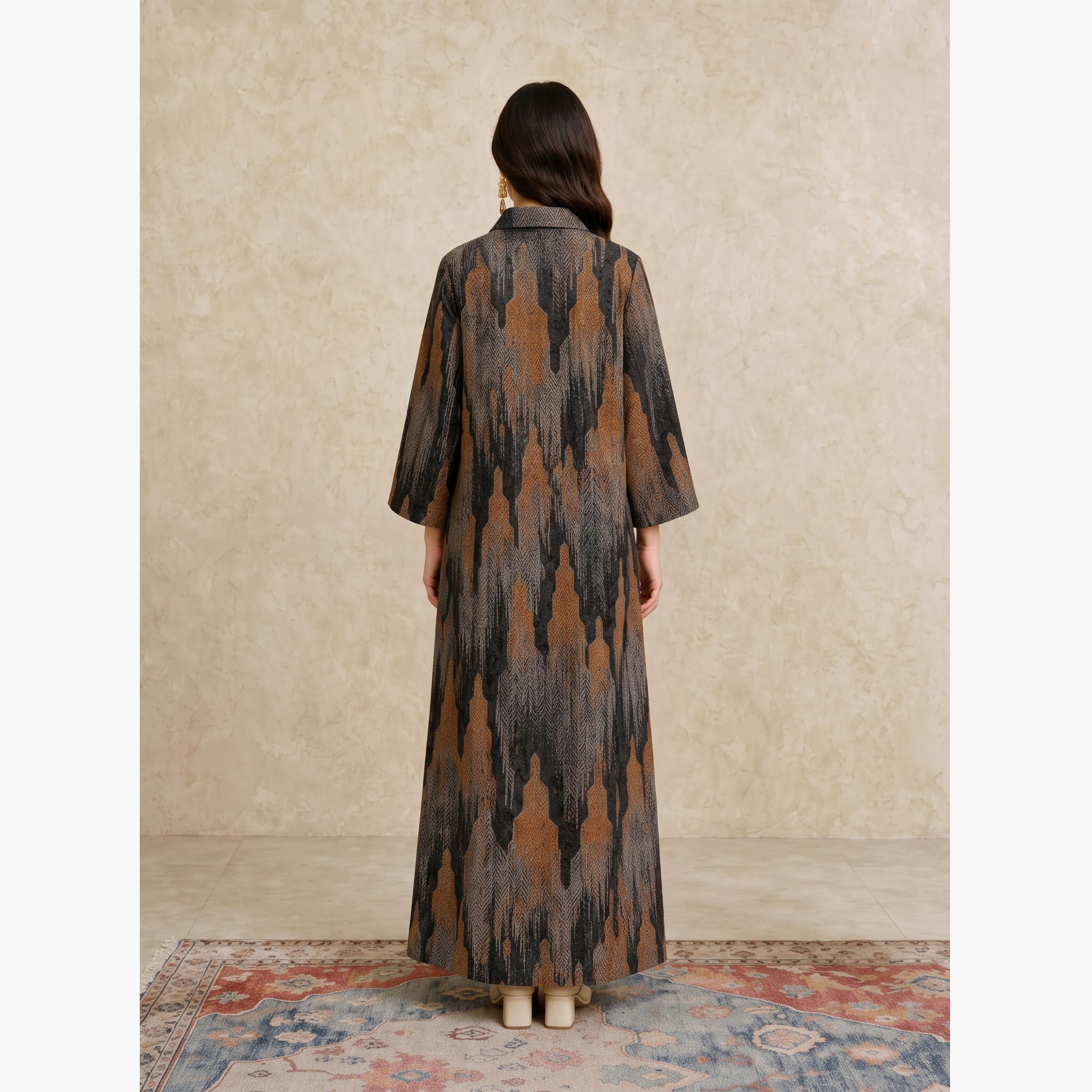 Take Two Copper All Over Print Open Collar Jalabiya-women-arabicclothing-jalabiyas-image-6
