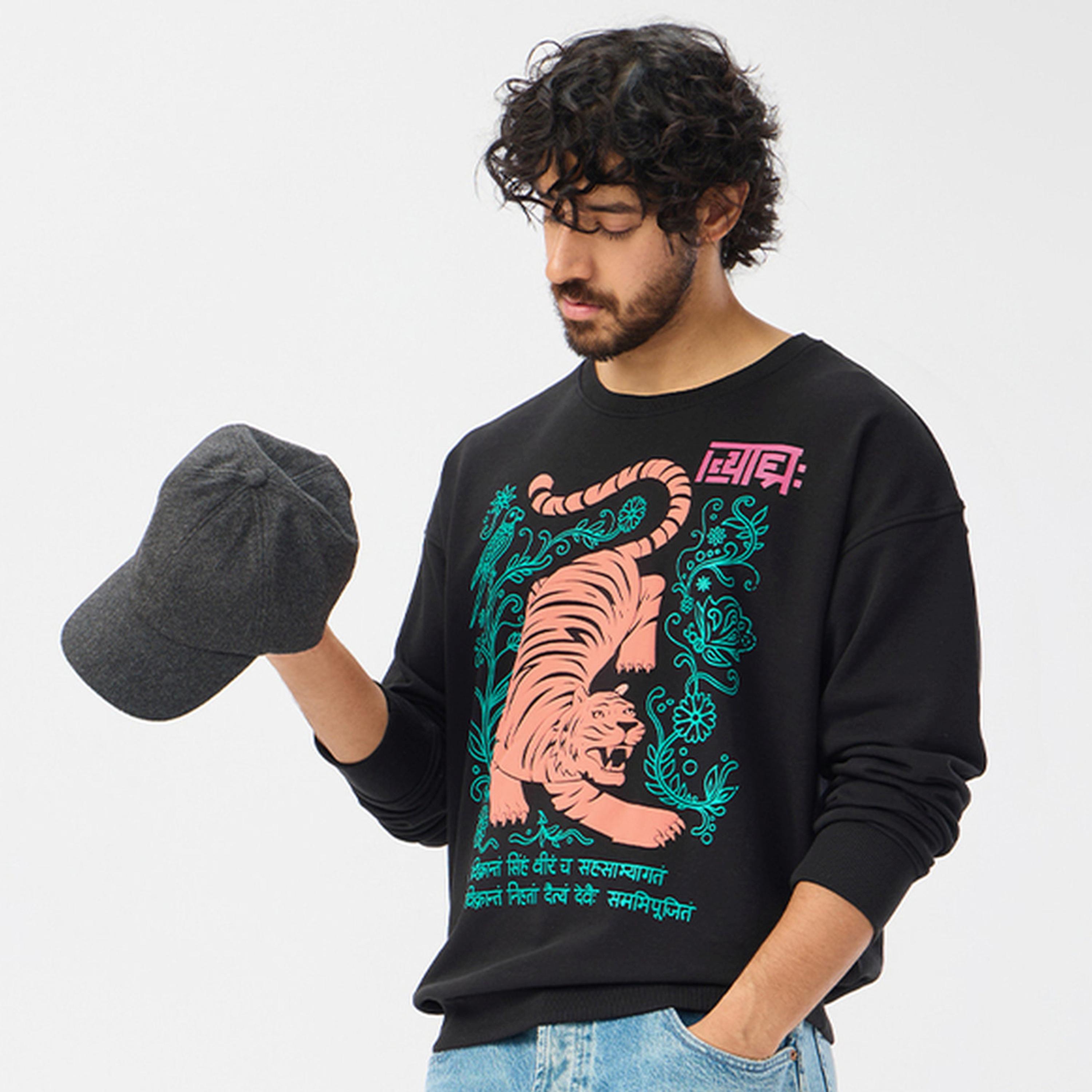 The Souled Store X Styli Men Black Graphic Tiger Print Pullover Sweatshirt-men-winterwear-hoodiesandsweatshirts-image-1