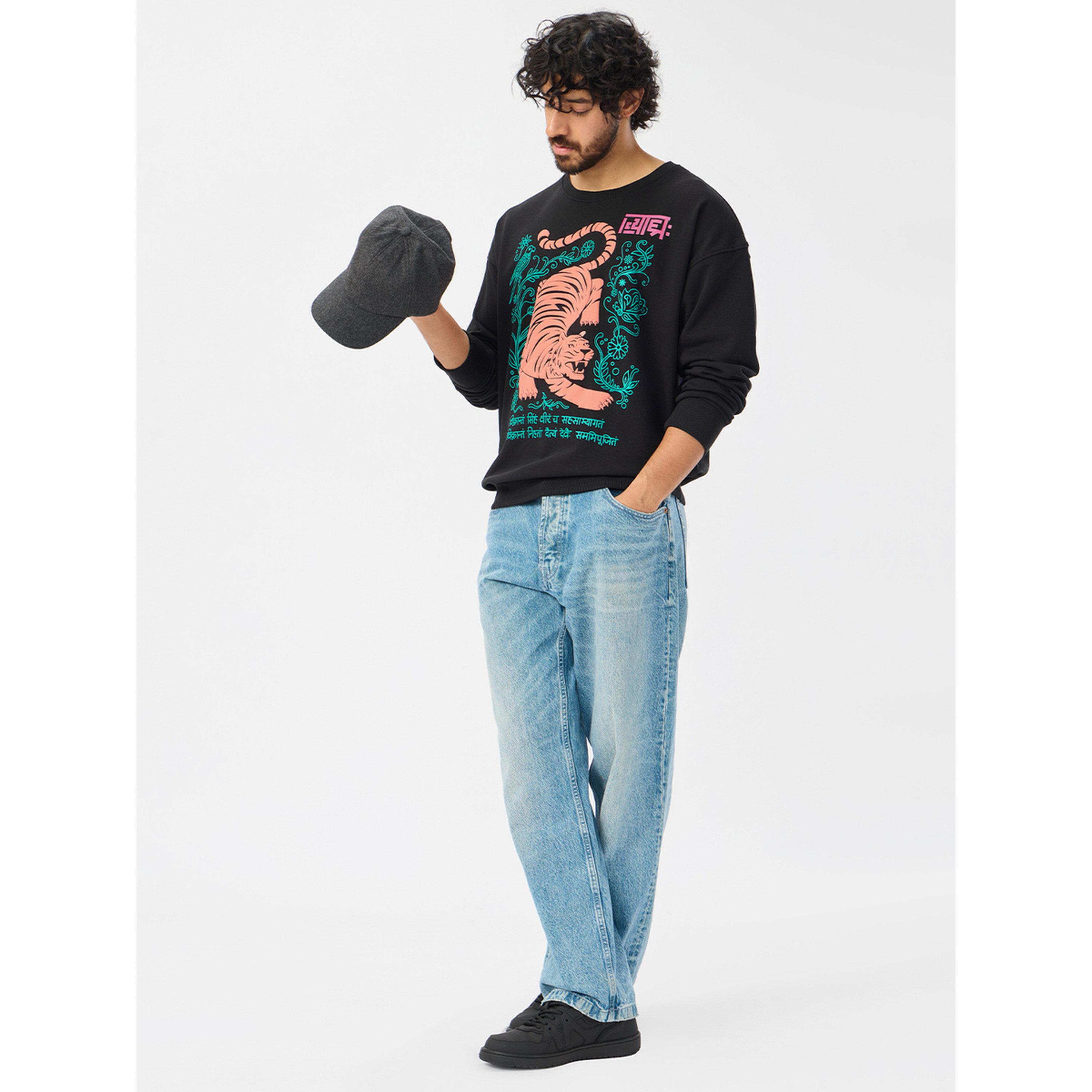The Souled Store X Styli Men Black Graphic Tiger Print Pullover Sweatshirt-men-winterwear-hoodiesandsweatshirts-image-2