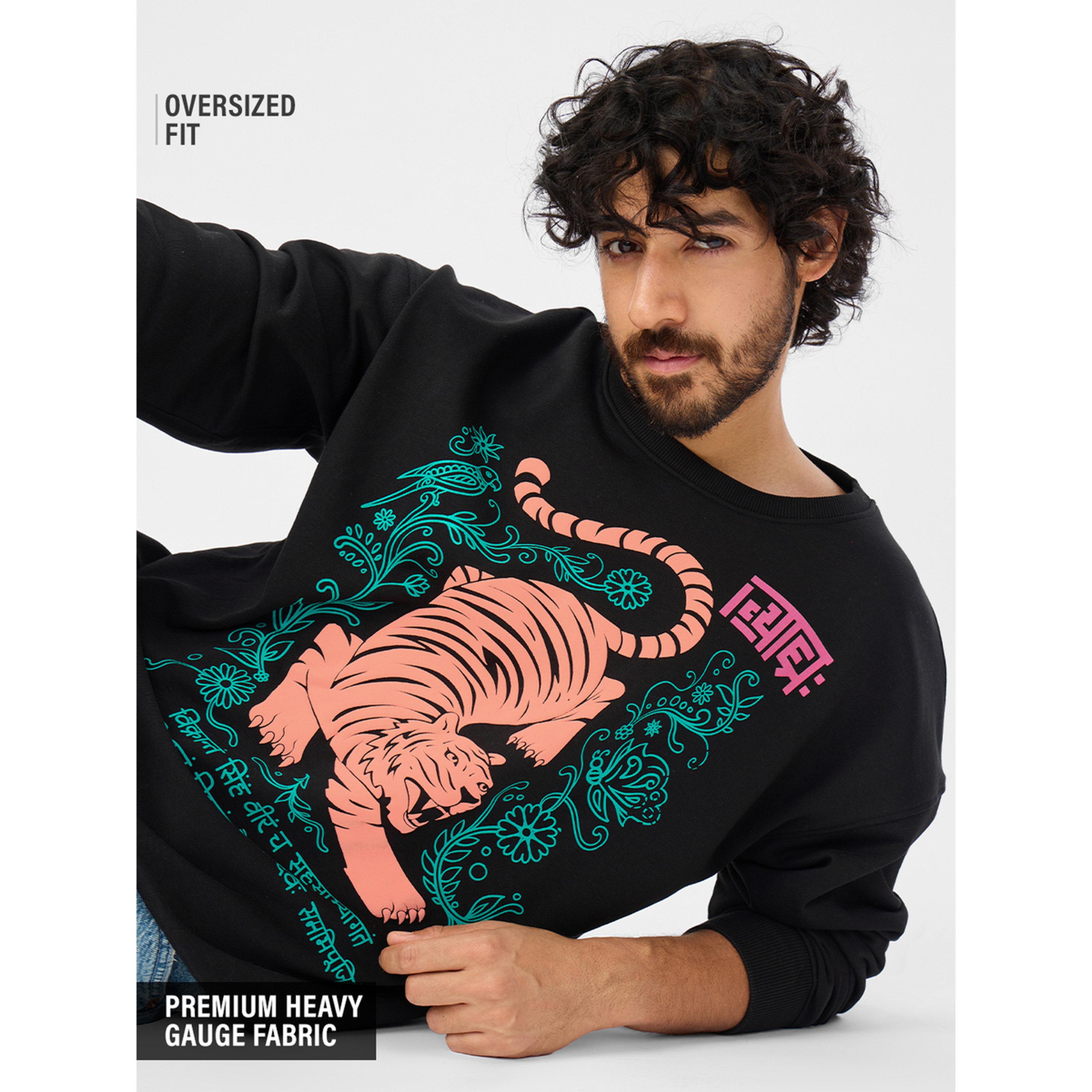 The Souled Store X Styli Men Black Graphic Tiger Print Pullover Sweatshirt-men-winterwear-hoodiesandsweatshirts-image-3