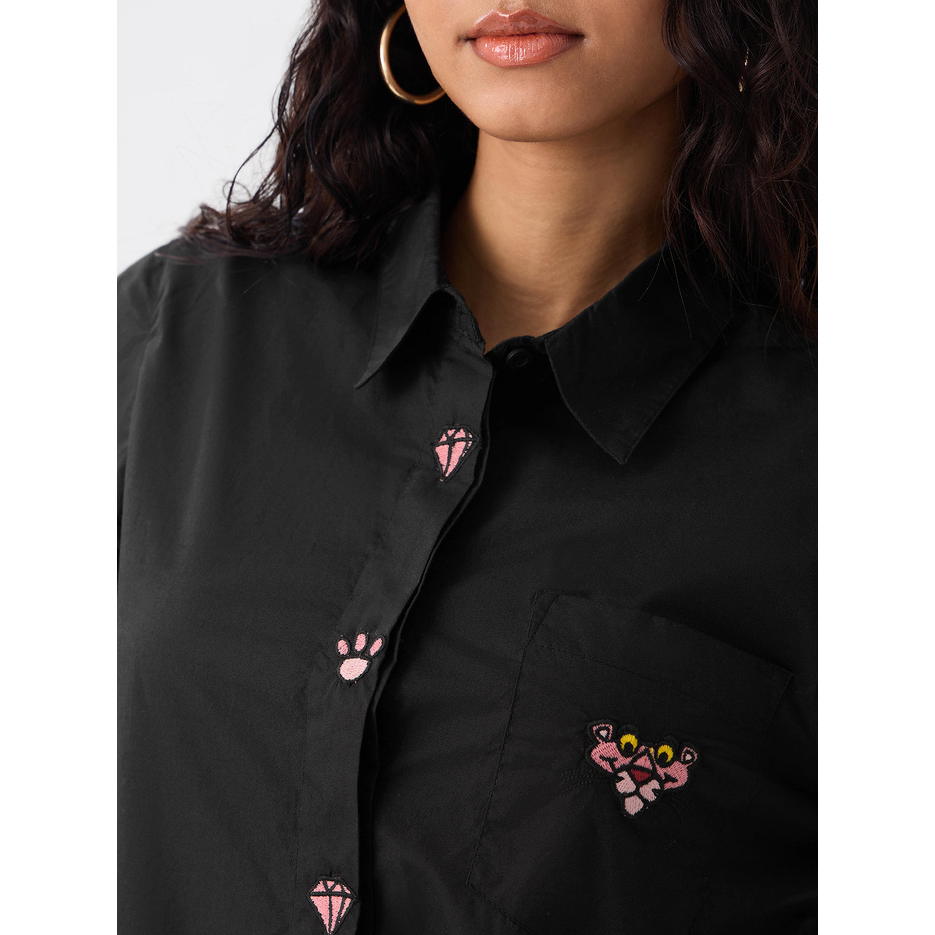 The Souled Store X Styli Black Relaxed Fit Shirt with Pink Panther Embroidery-women-clothing-shirtsandblouses-shirts-image-5