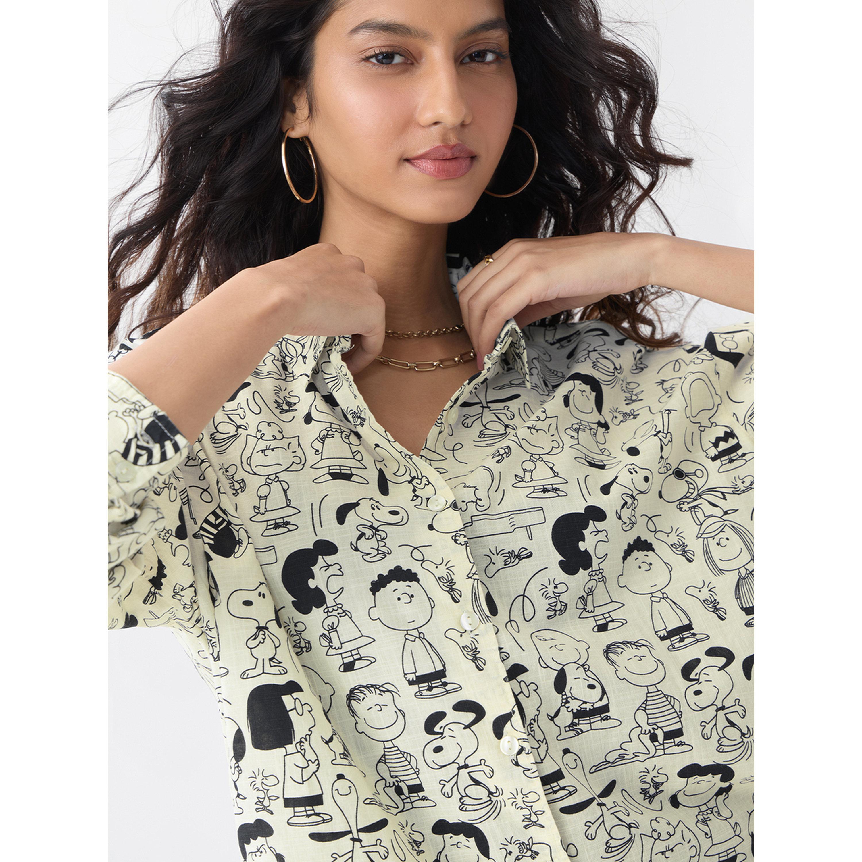 بلوزة أوف وايت بأكمام طويلة وطبعة شخصيات بيناتس-women-clothing-shirtsandblouses-shirts-image-4