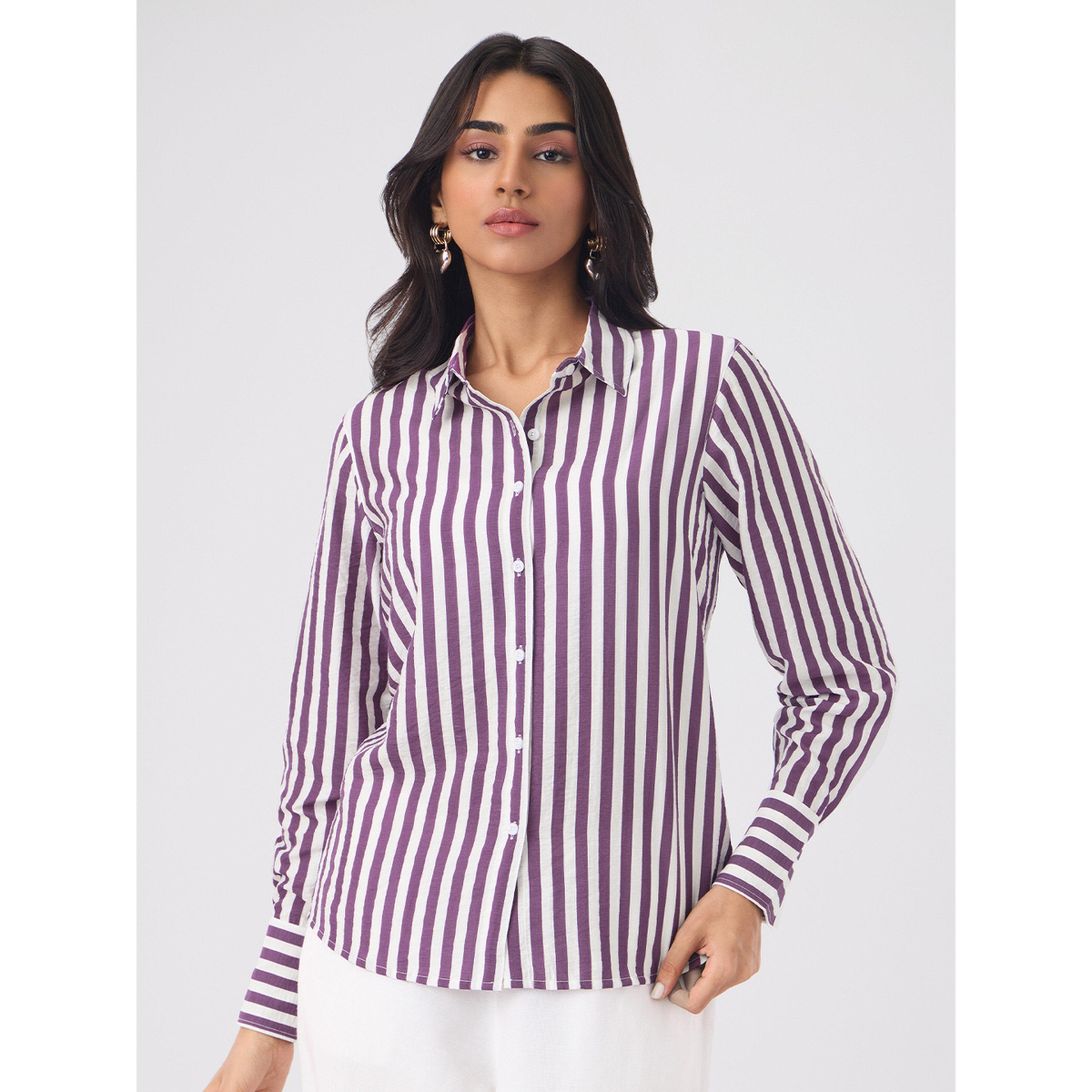 The Souled Store X Styli Purple Striped Regular Fit Long Sleeve Shirt-women-clothing-shirtsandblouses-shirts-image-1