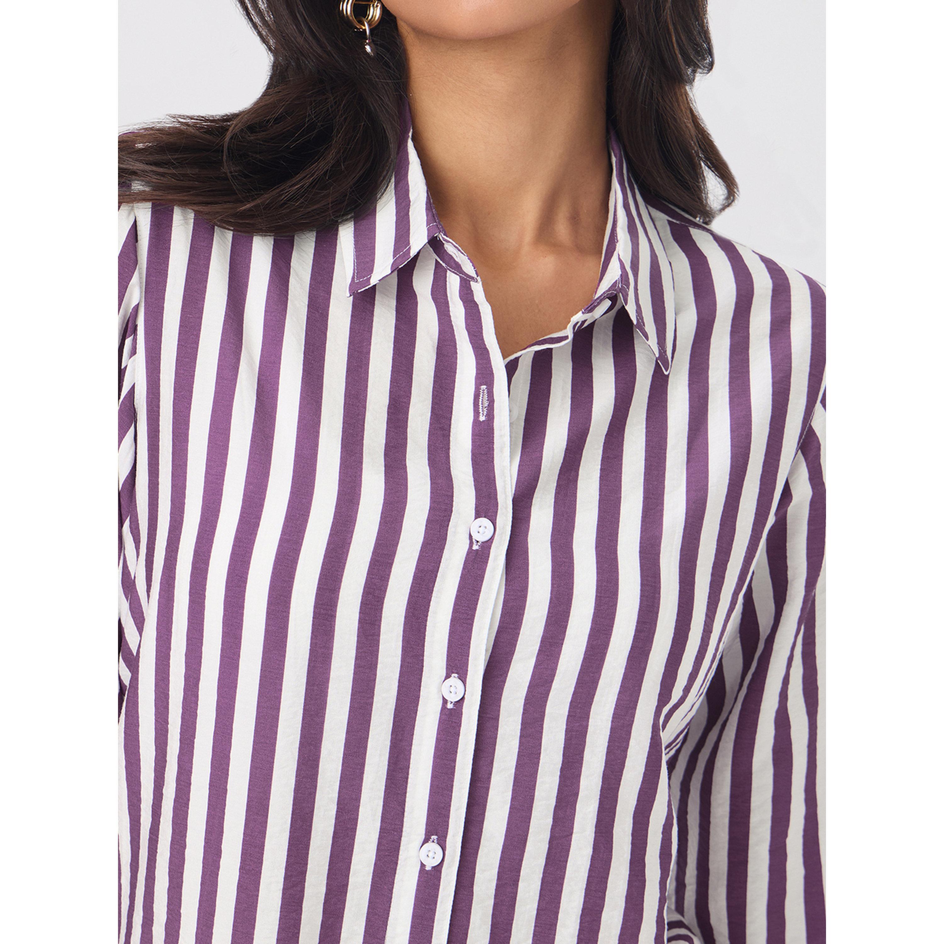 The Souled Store X Styli Purple Striped Regular Fit Long Sleeve Shirt-women-clothing-shirtsandblouses-shirts-image-3