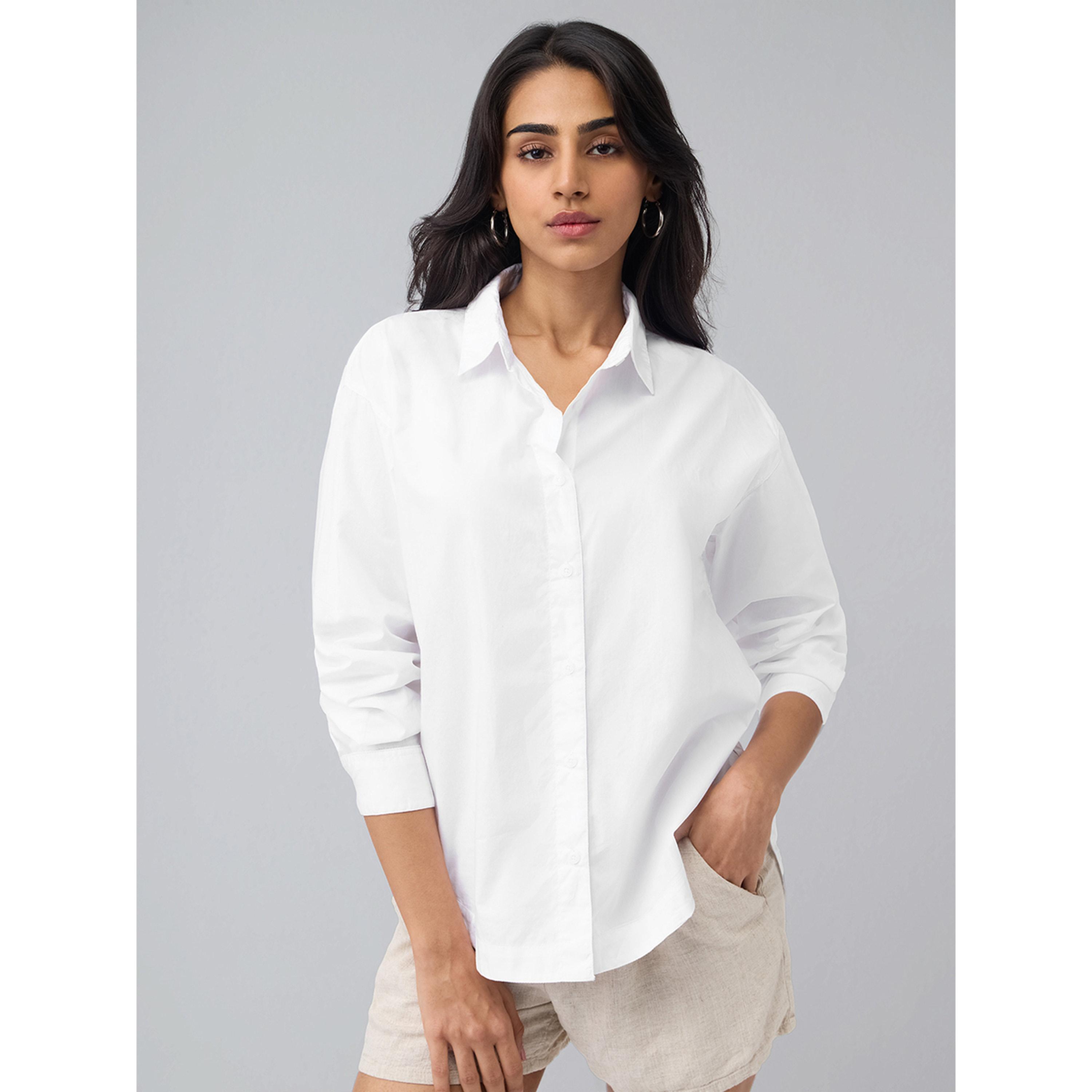 The Souled Store X Styli White Oversized Long Sleeve Shirt-women-clothing-shirtsandblouses-shirts-image-1