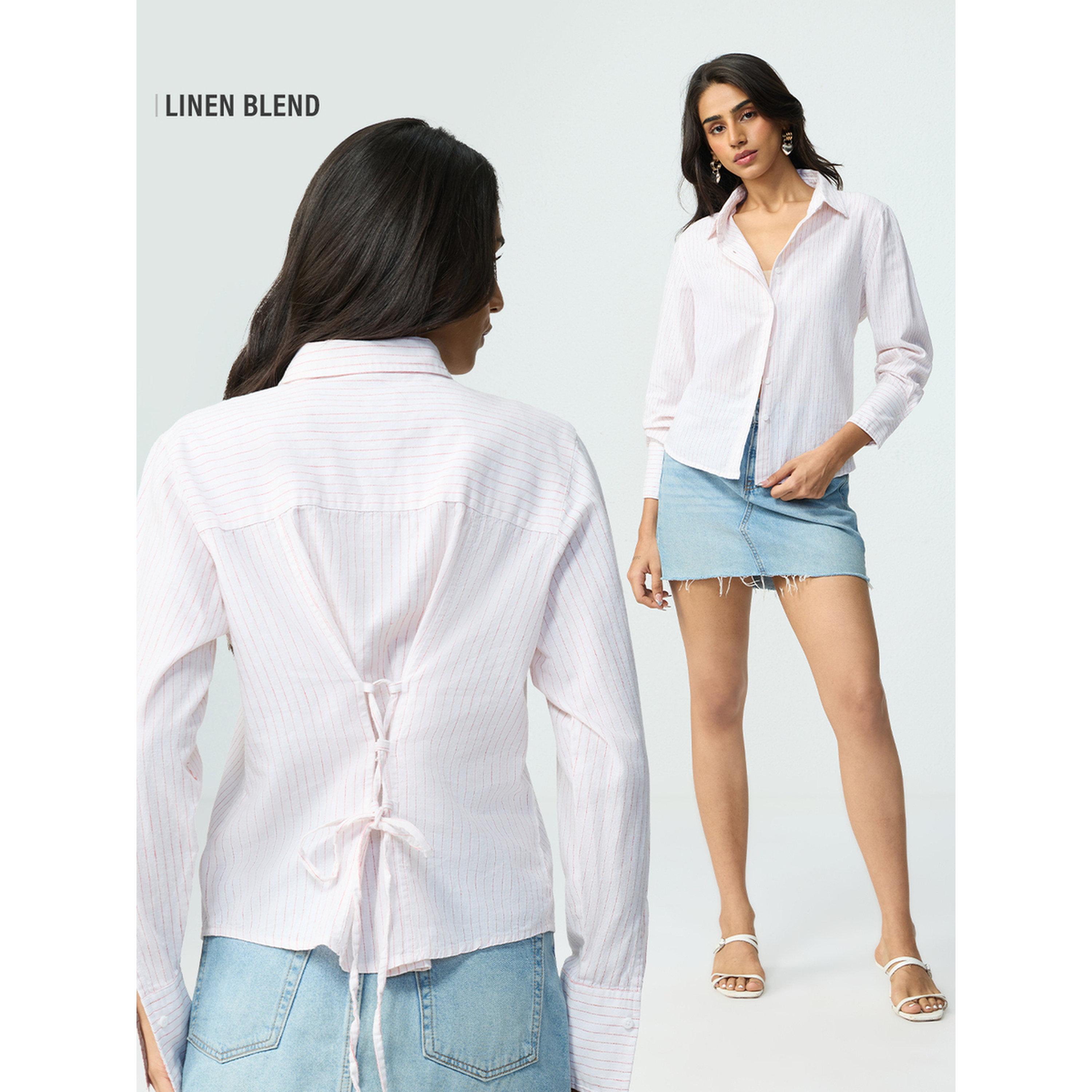 The Souled Store X Styli White Striped Linen Blend Long Sleeve Shirt-women-clothing-shirtsandblouses-shirts-image-3