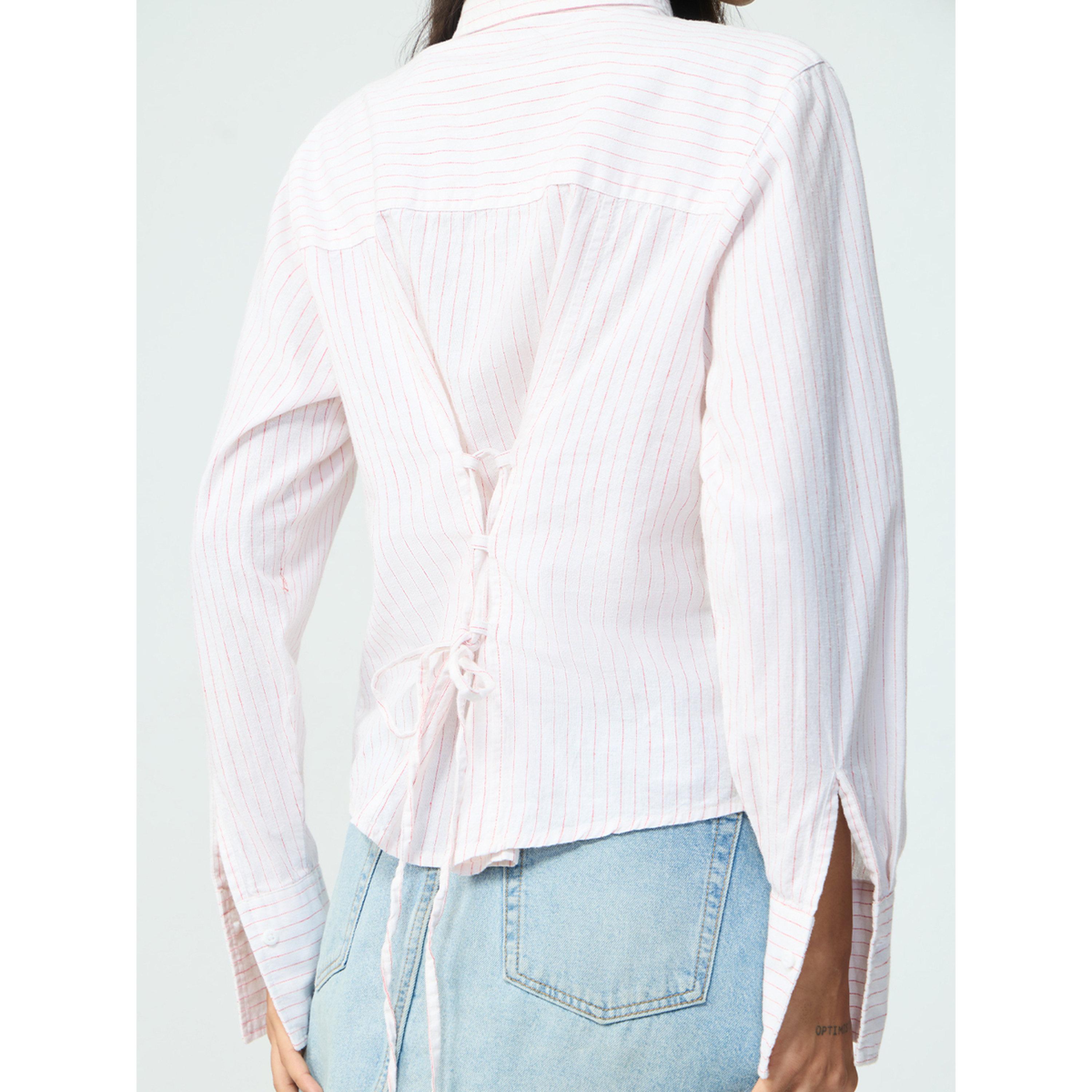 The Souled Store X Styli White Striped Linen Blend Long Sleeve Shirt-women-clothing-shirtsandblouses-shirts-image-5