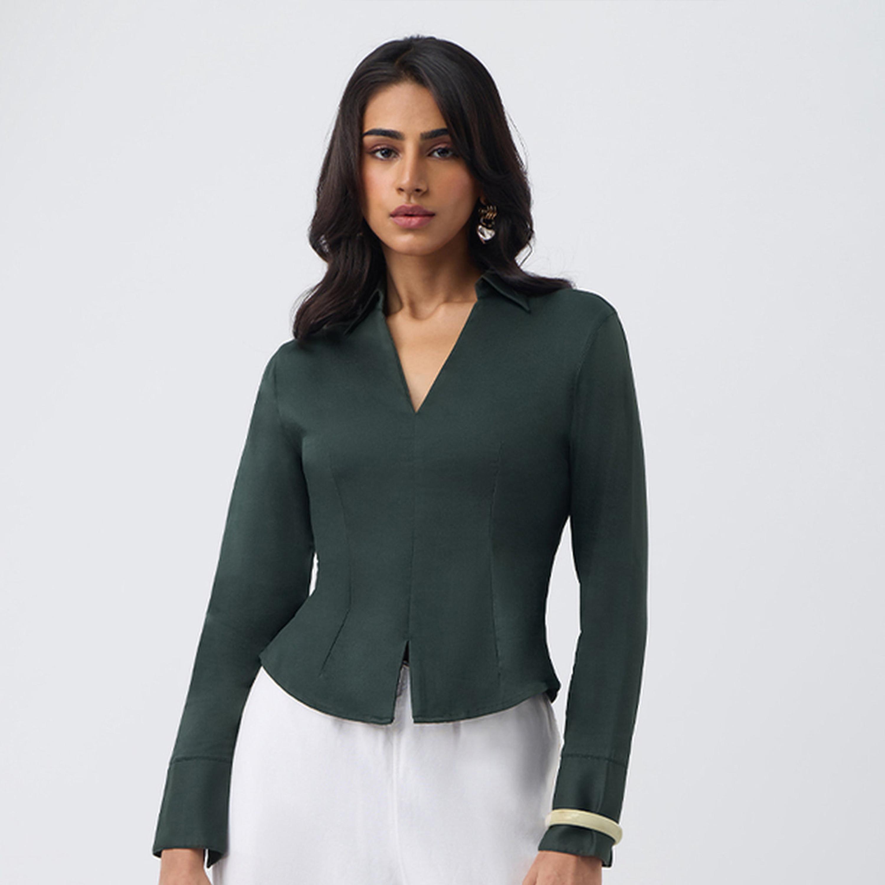 بلوزة أزرق تركواز بتصميم كورسيه-women-clothing-shirtsandblouses-blouses-image-1