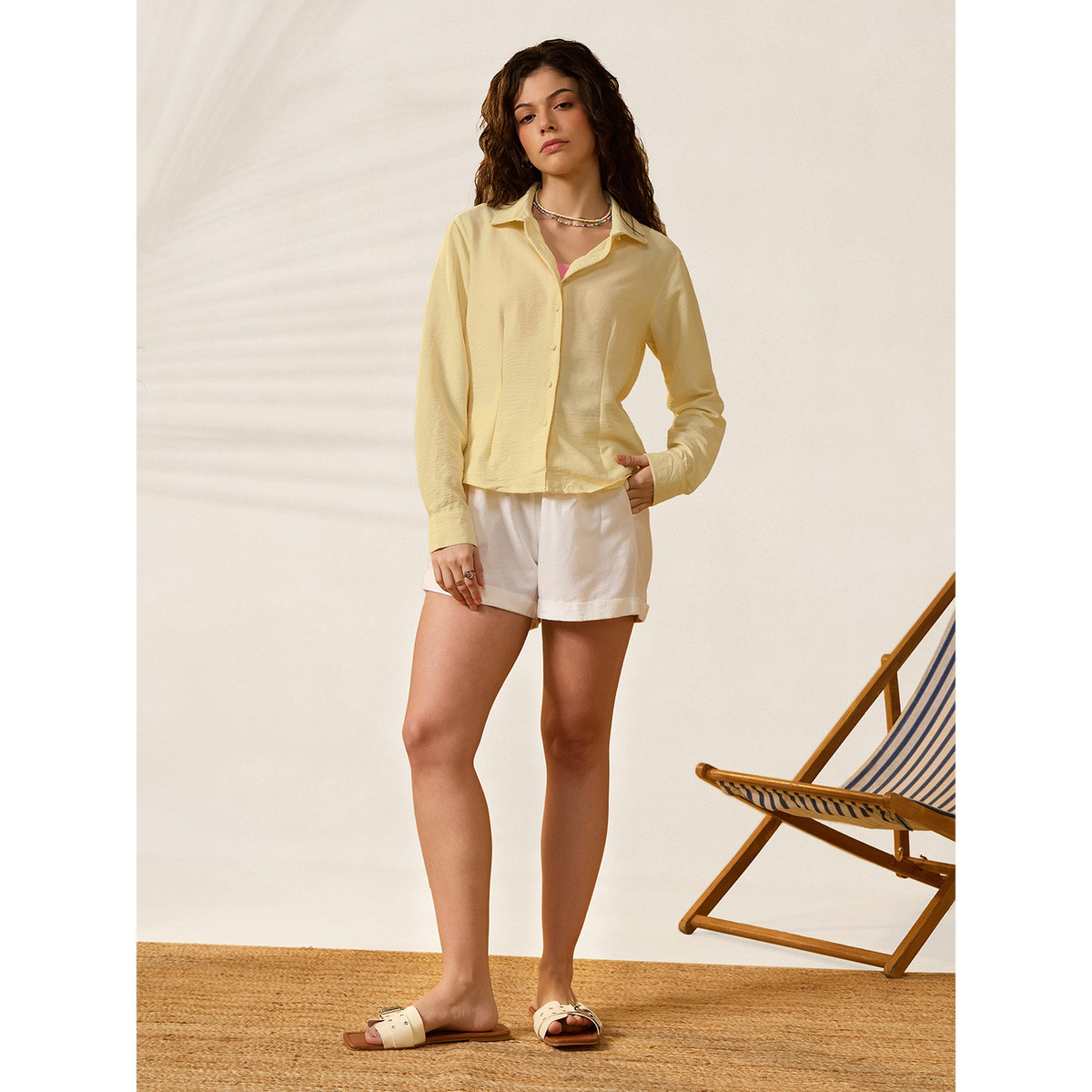 The Souled Store X Styli Chic Lemon Yellow Long Sleeve Shirt-women-clothing-shirtsandblouses-shirts-image-2