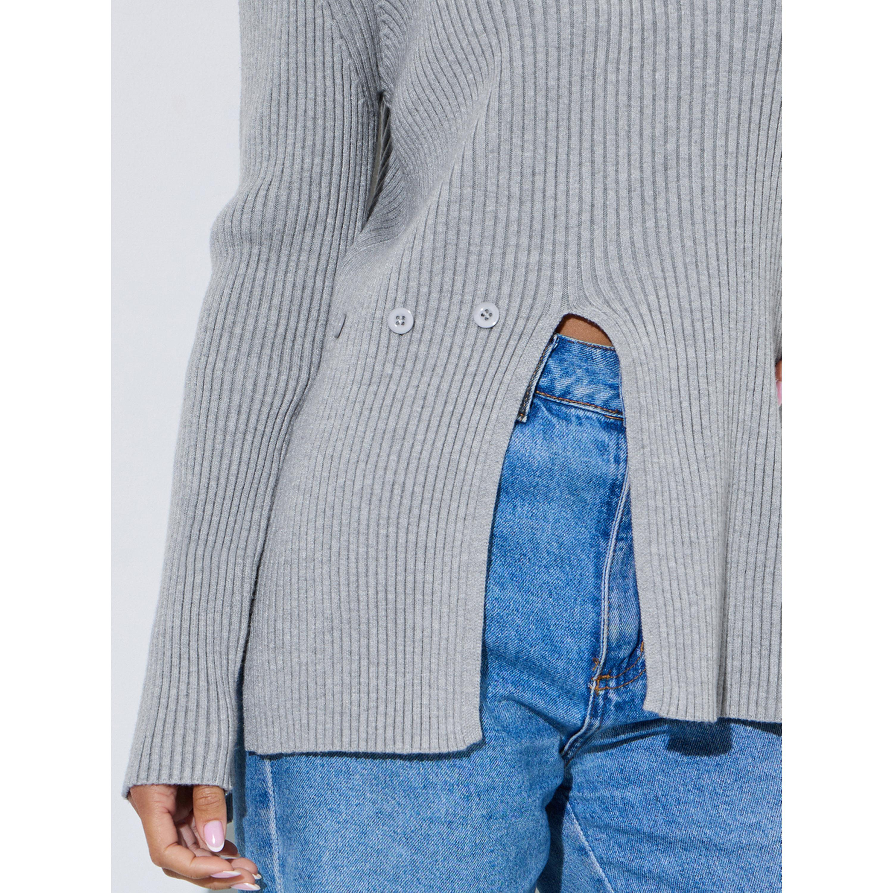 Styli Grey Ribbed Longline Side Slit Sweater-women-winterwear-cardigansandjumpers-jumpers-image-5
