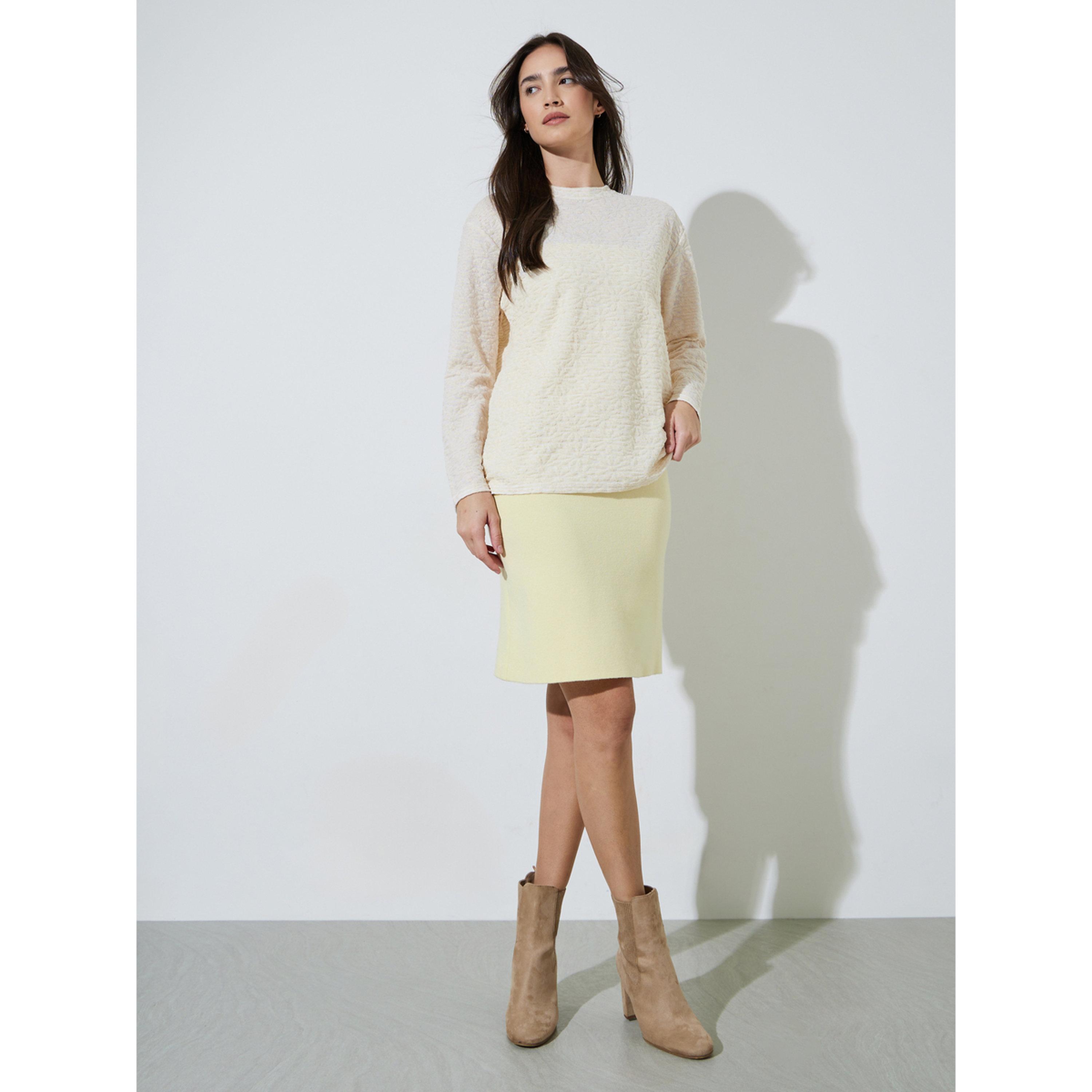 Styli Beige Textured Knit Long Sleeve T-Shirt-women-clothing-tshirts-image-2