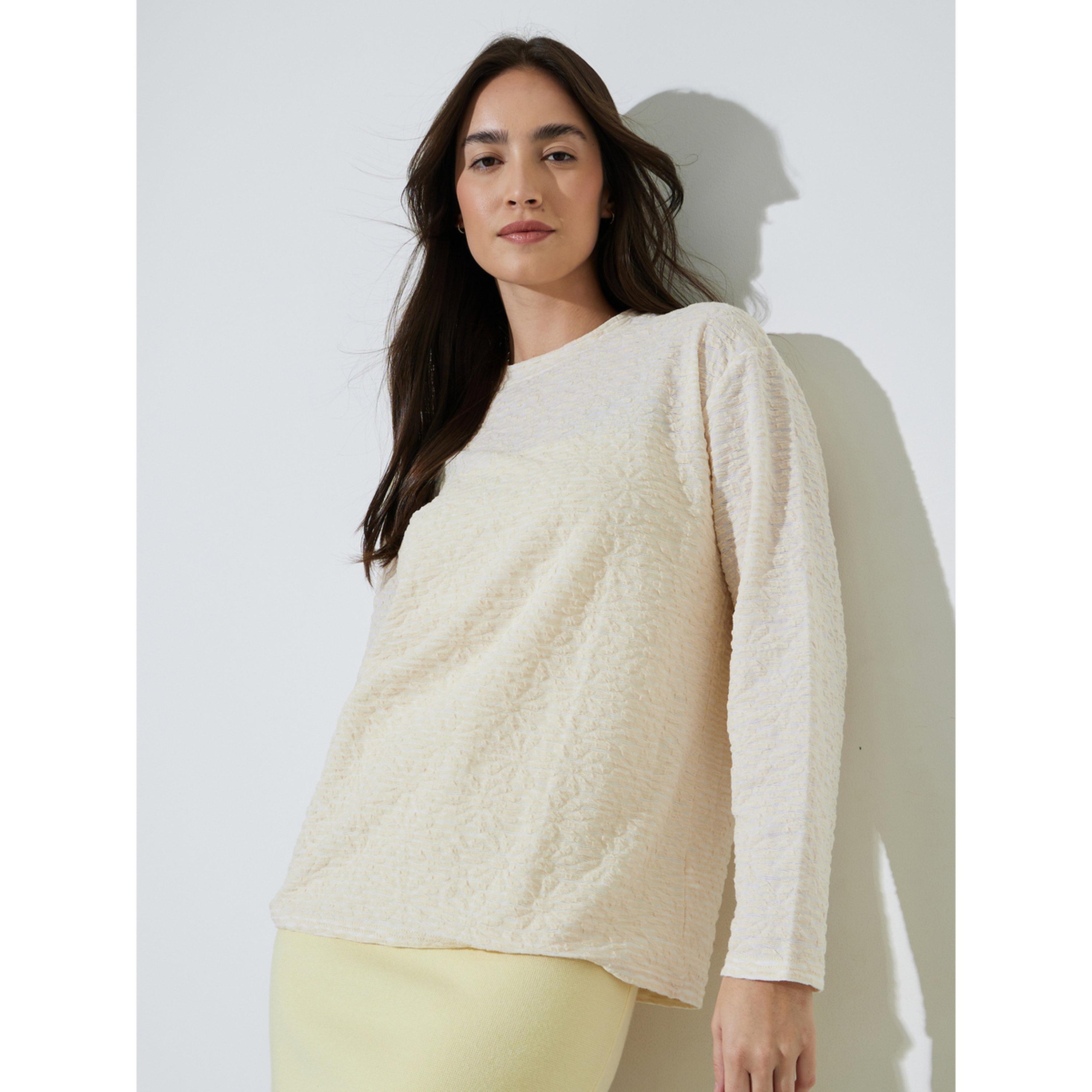 Styli Beige Textured Knit Long Sleeve T-Shirt-women-clothing-tshirts-image-3